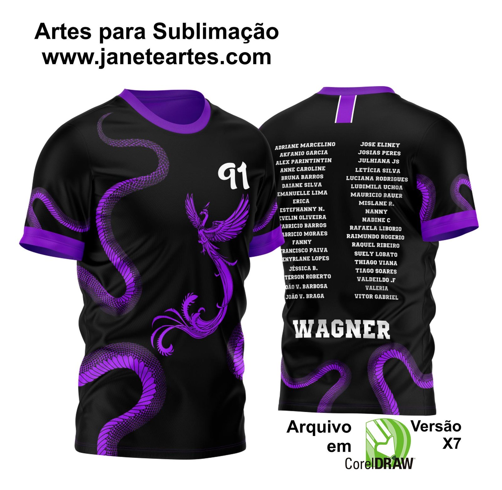 Arte Vetor Template Camisa para Formandos Fênix e Cobra Roxa 2023