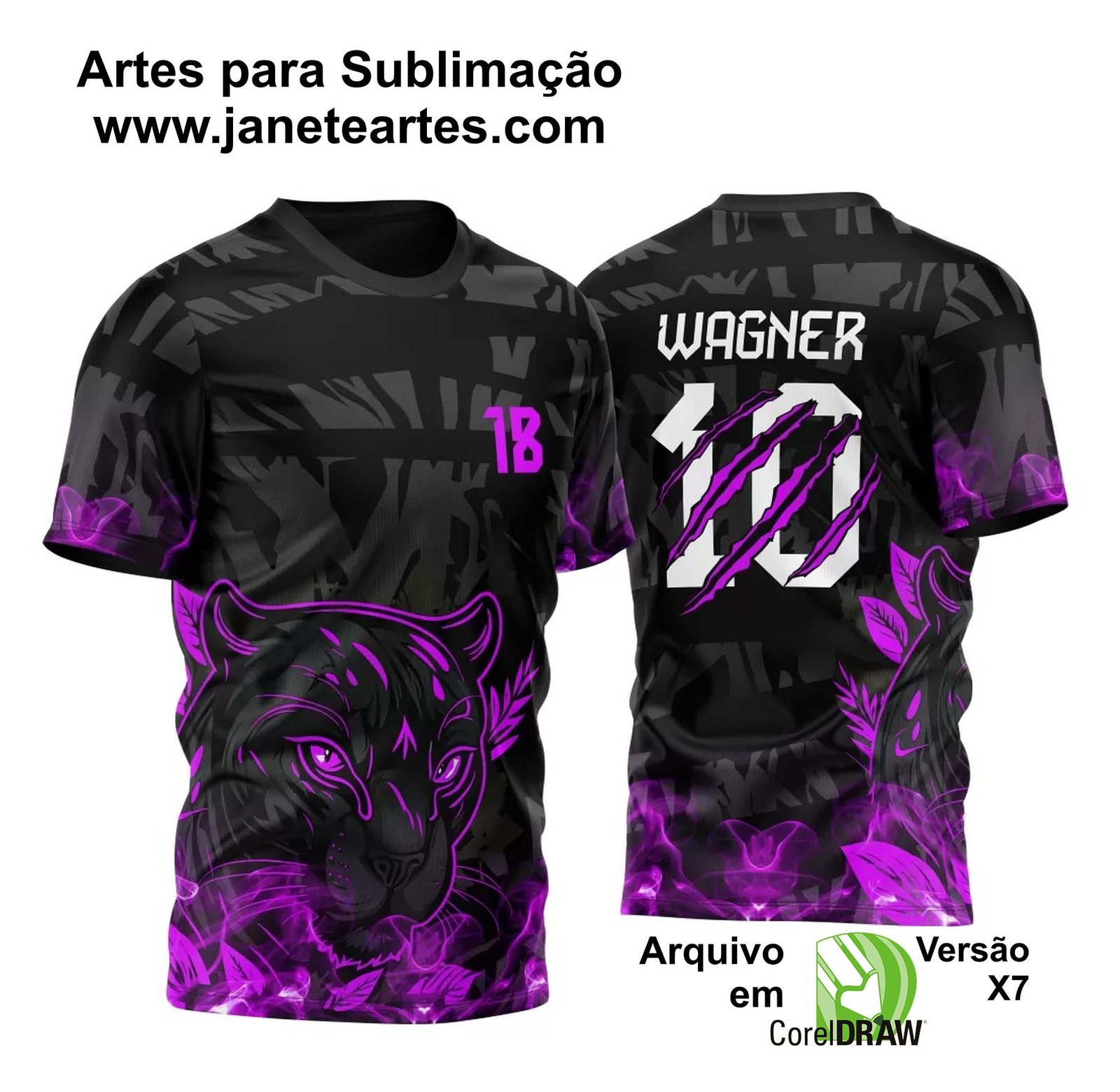 Arte Vetor Camisa para InterClasse Pantera Negra Traços Rosa e Garras 2023 - Janete Artes