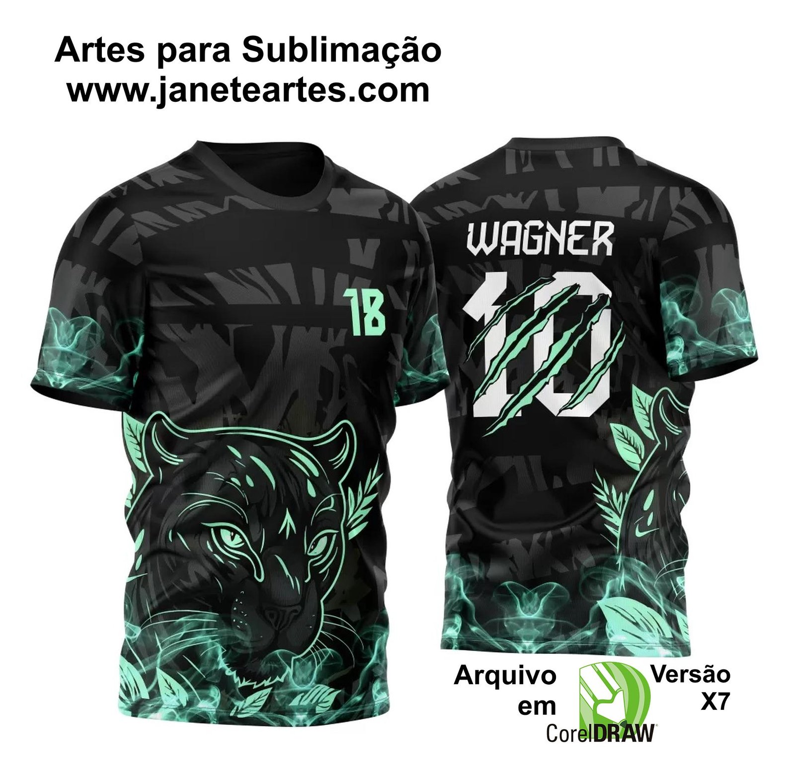 Arte Vetor Camisa para InterClasse Pantera Negra Traços Verde Garras 2023 - Janete Artes