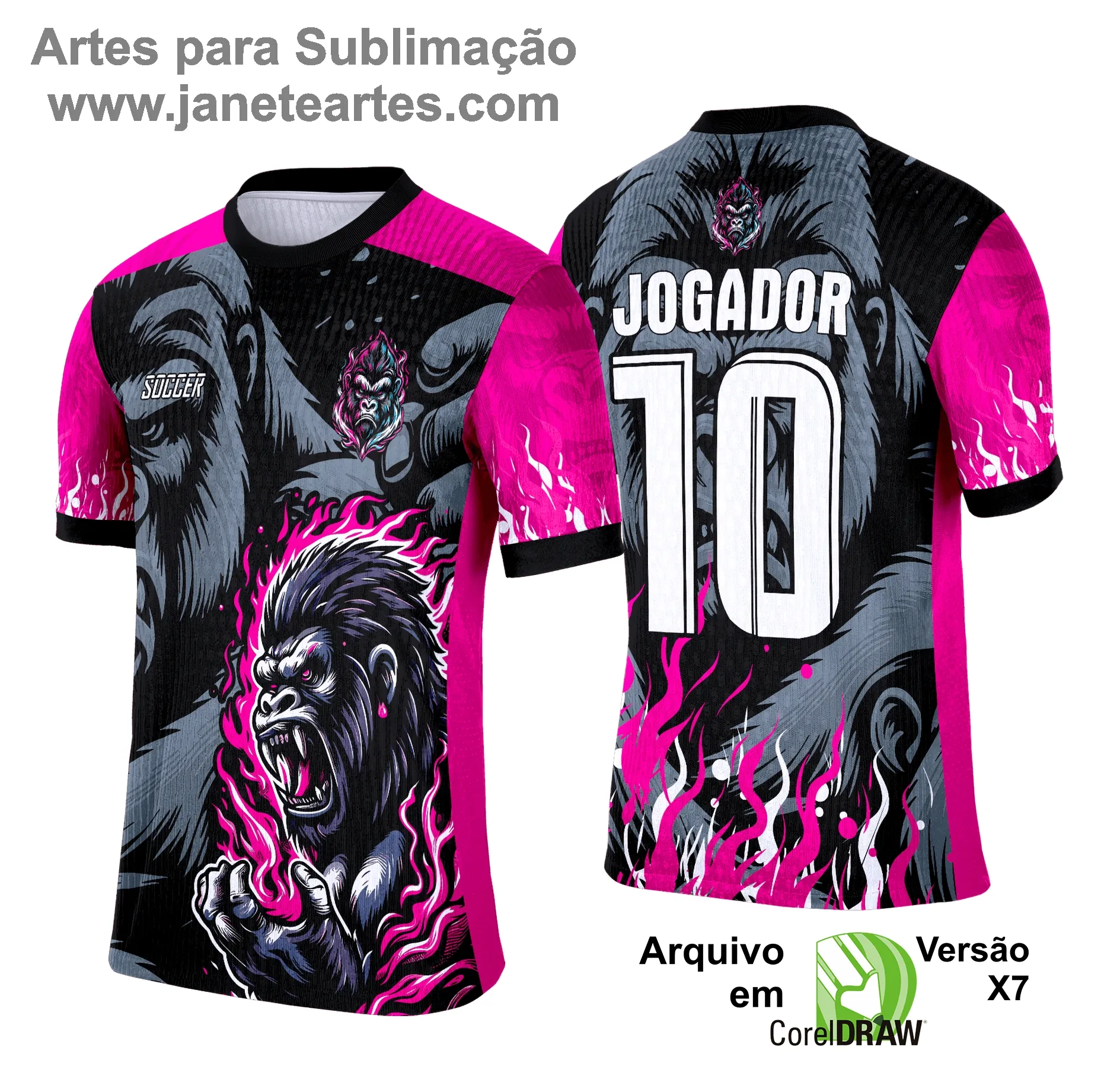 Arte Camisa Interclasse Gorila Negro com Rosa 2025 - 0019