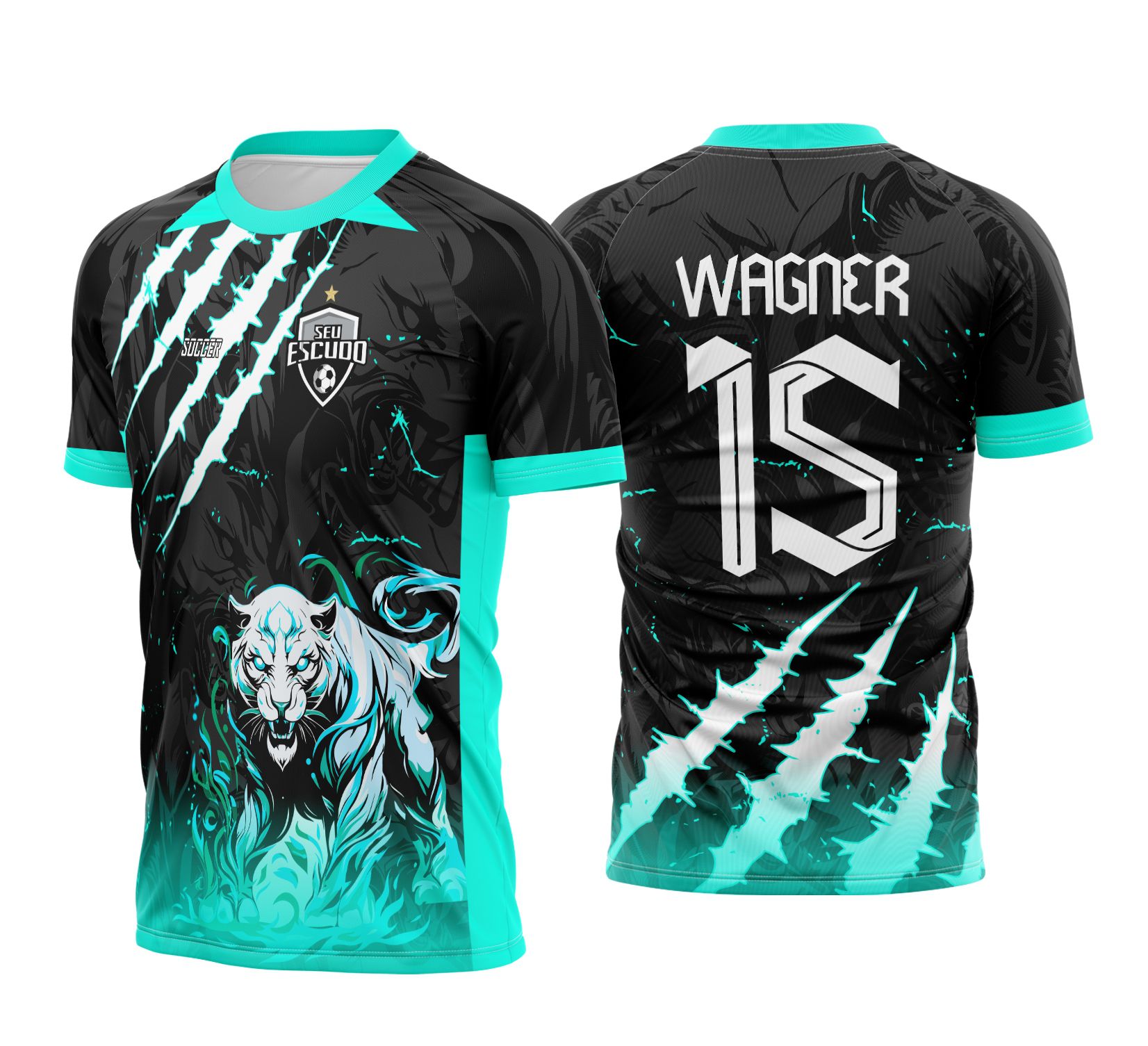 Camiseta unissex preta com logo no peito e estampa grande nas costas, tema Interclasse Pantera Grimclaw 2025, visual impactante e moderno.