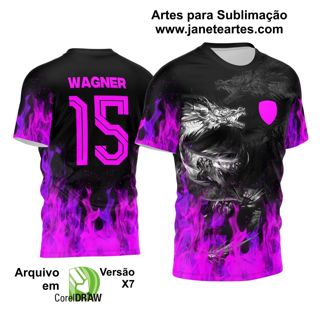 Arte Estampa Camisa Interclasse Dragão Fogo Rosa 2024