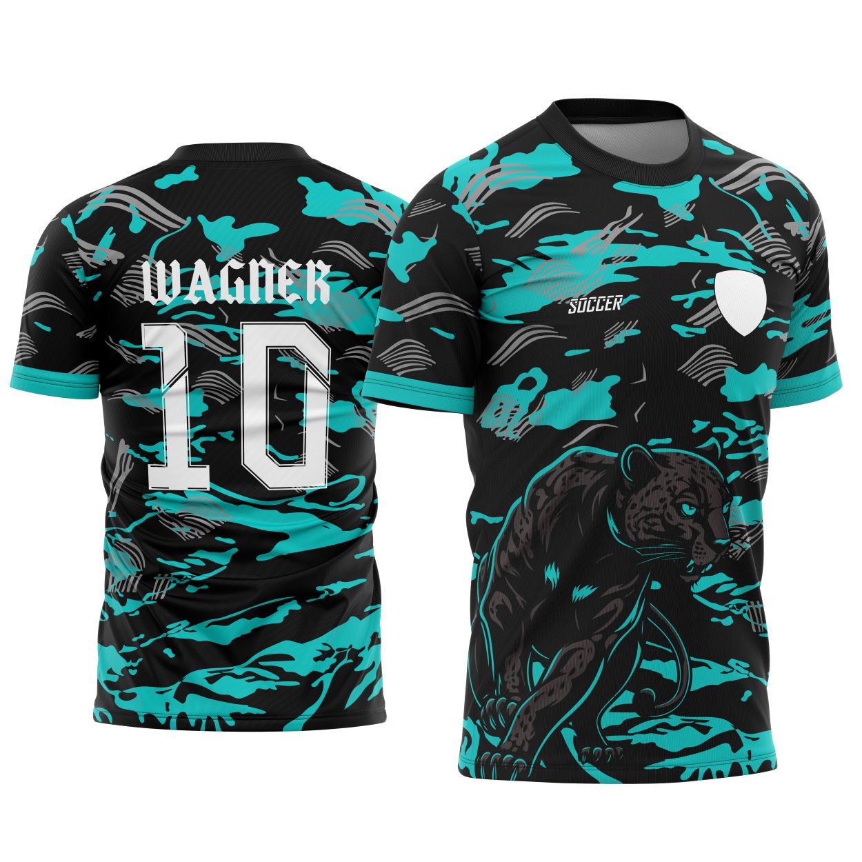 Camiseta unissex preta com logo no peito e estampa grande nas costas inspirada em Pantera Negra, ideal para fãs do personagem e eventos interclasse, mostrando estilo e atitude.