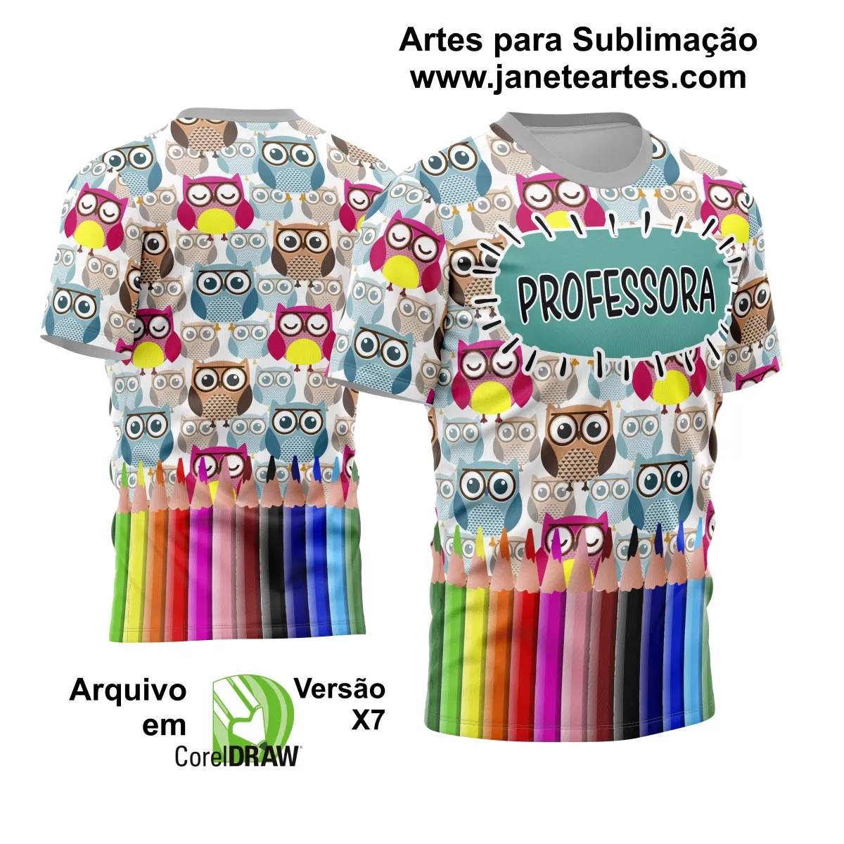 Arte Estampa Moderna para Camisas de Professoras - Coleção 2024 - Modelo 09 - Janete Artes