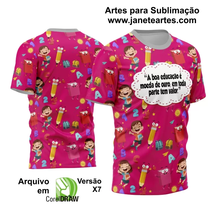 Arte Estampa Moderna para Camisas de Professoras - Coleção 2024 - Modelo 14 - Janete Artes