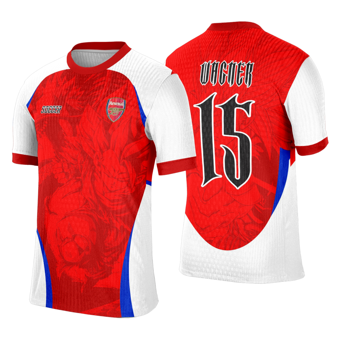 Camiseta unissex preta com logo no peito e estampa grande nas costas do tema Interclasse ARSENAL Dragon Ball Z, perfeita para fãs que buscam estilo e conforto.