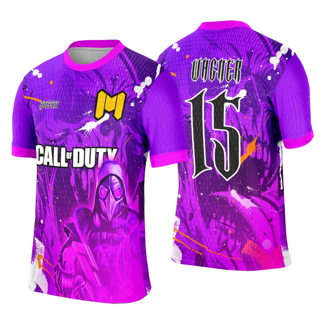 Camiseta unissex preta com logo no peito e estampa grande nas costas da temática Interclasse Game Call of Duty, ideal para fãs do jogo em estilo casual e moderno.