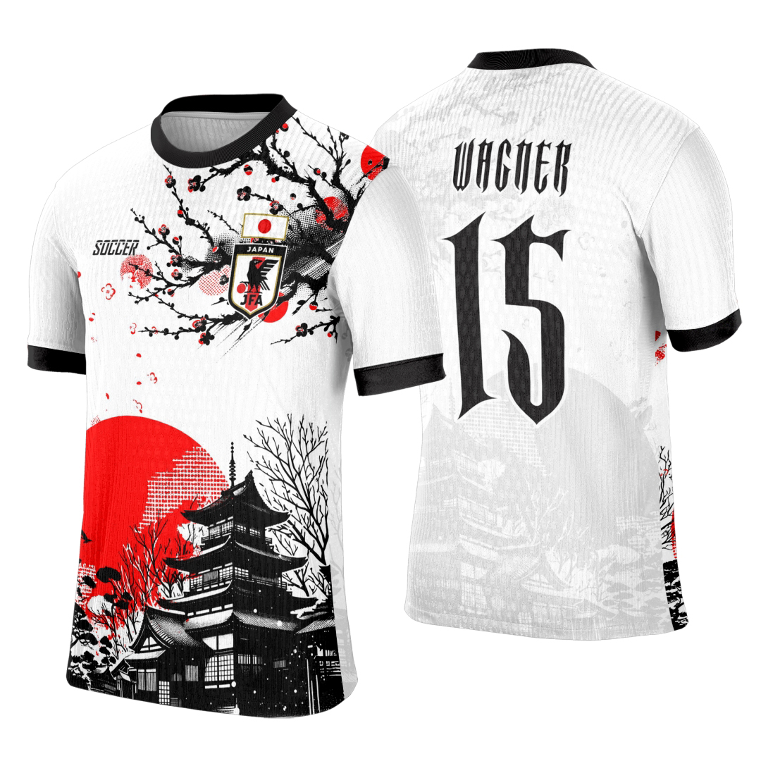 Camiseta unissex preta com logo no peito e estampa grande nas costas inspirada em Interclasse Japones, estilo moderno e marcante para eventos e competições.