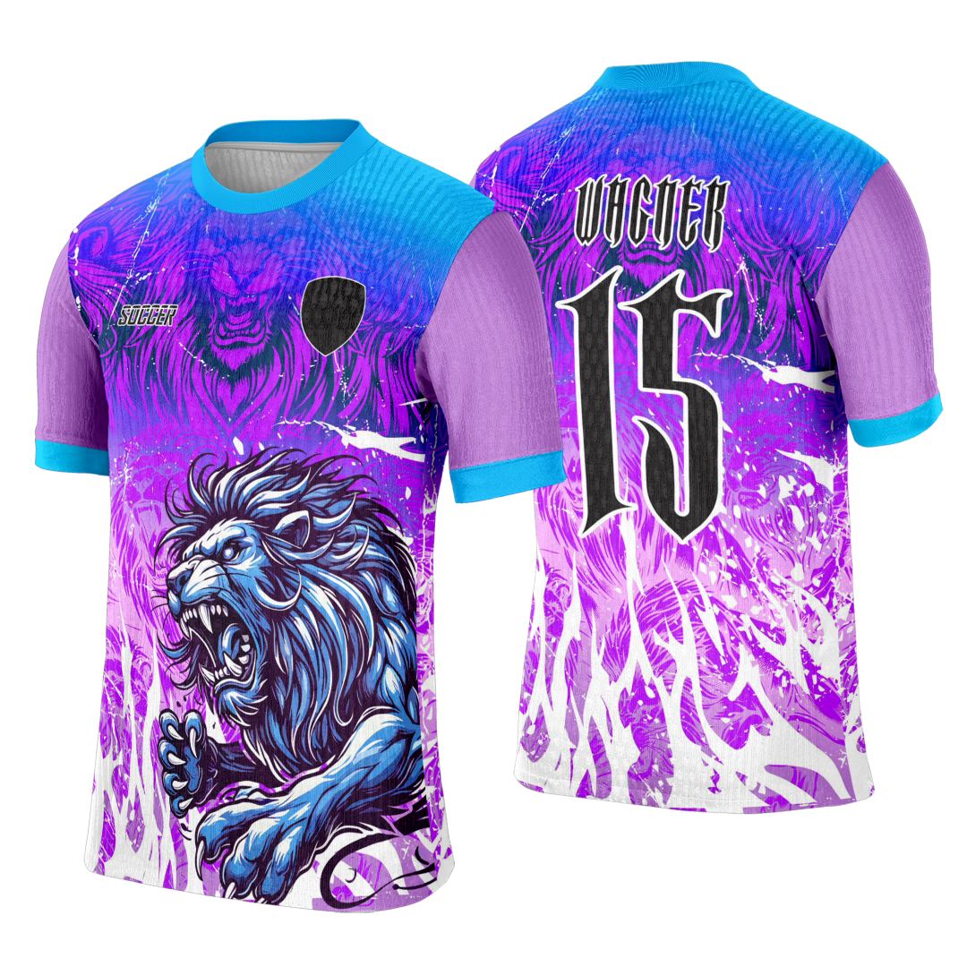 Camiseta unissex preta com logo no peito e estampa grande nas costas, tema Leão Fera, ideal para eventos interclasse ou torcida