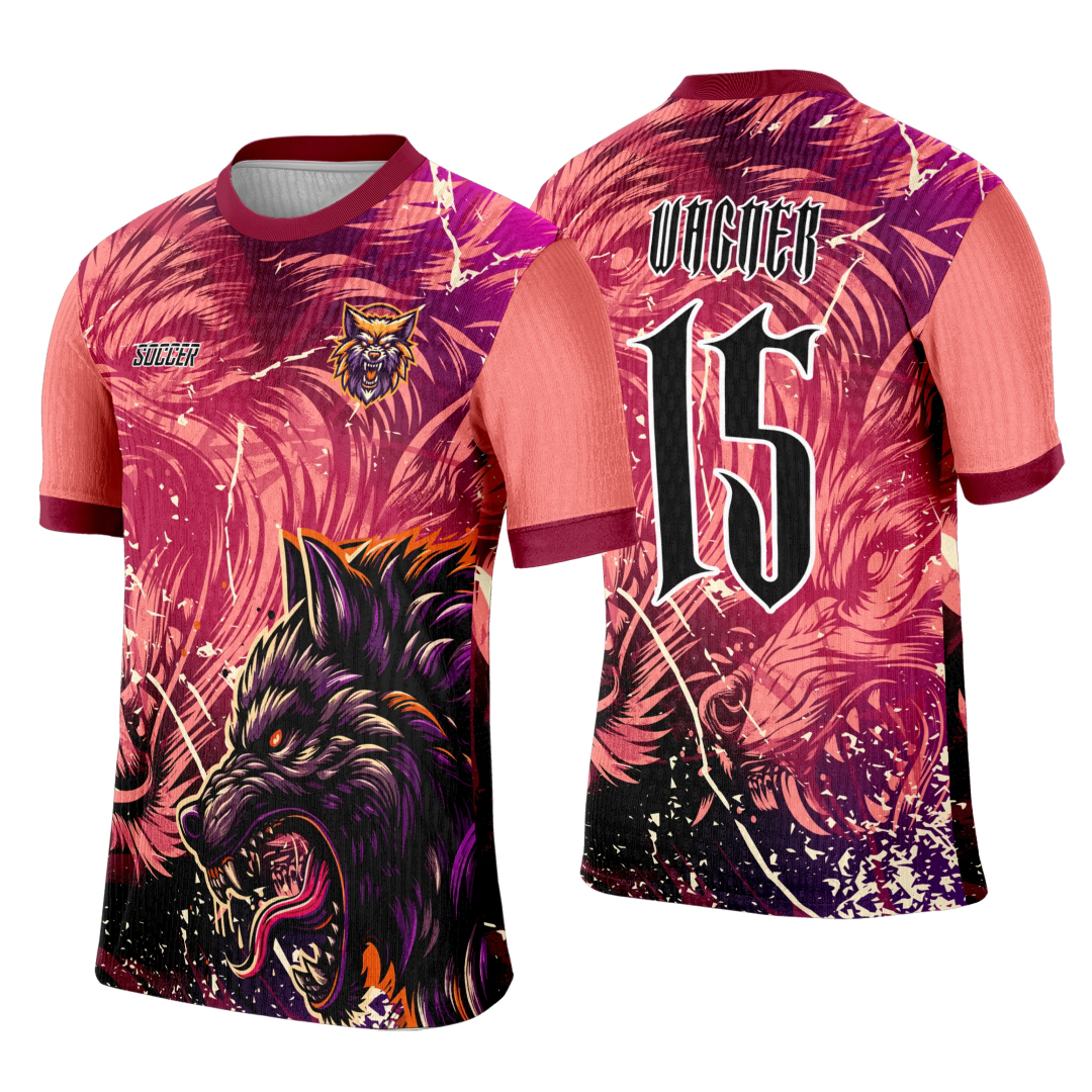 Camiseta unissex preta com logo no peito e uma estampa grande nas costas do Lobo Vermelho tema Interclasse, perfeita para quem busca estilo e identidade forte.