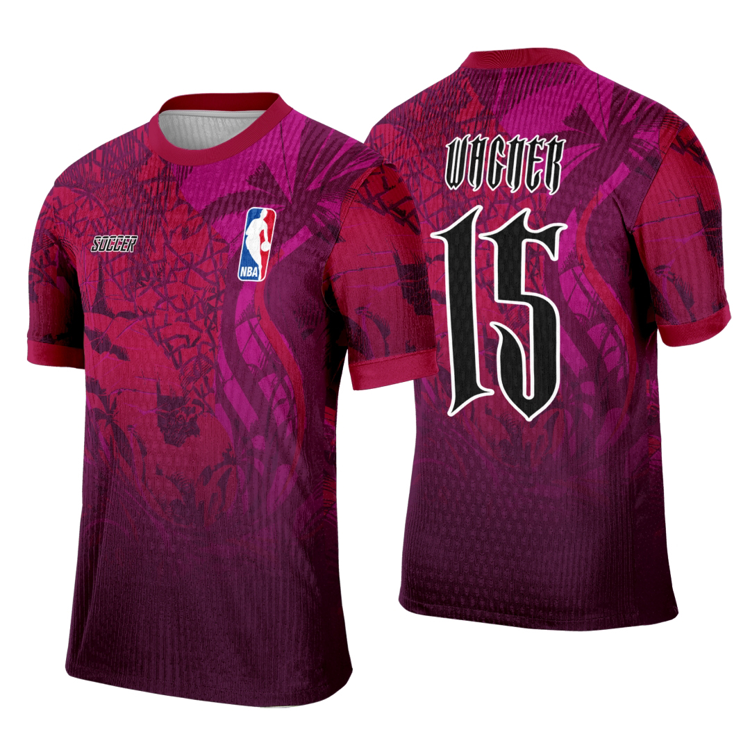 Camiseta unissex preta com logo no peito e estampa grande nas costas inspirada no Miami Heat, ideal para eventos interclasse com visual moderno e esportivo.