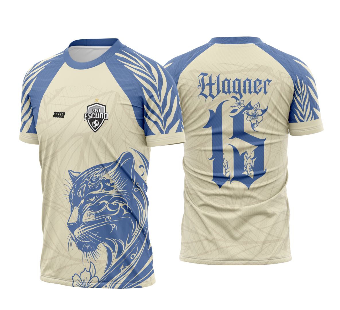 Camiseta unissex preta com logo no peito e estampa grande nas costas mostrando uma pantera na selva, estilo marcante e moderno para quem gosta de temas selvagens.