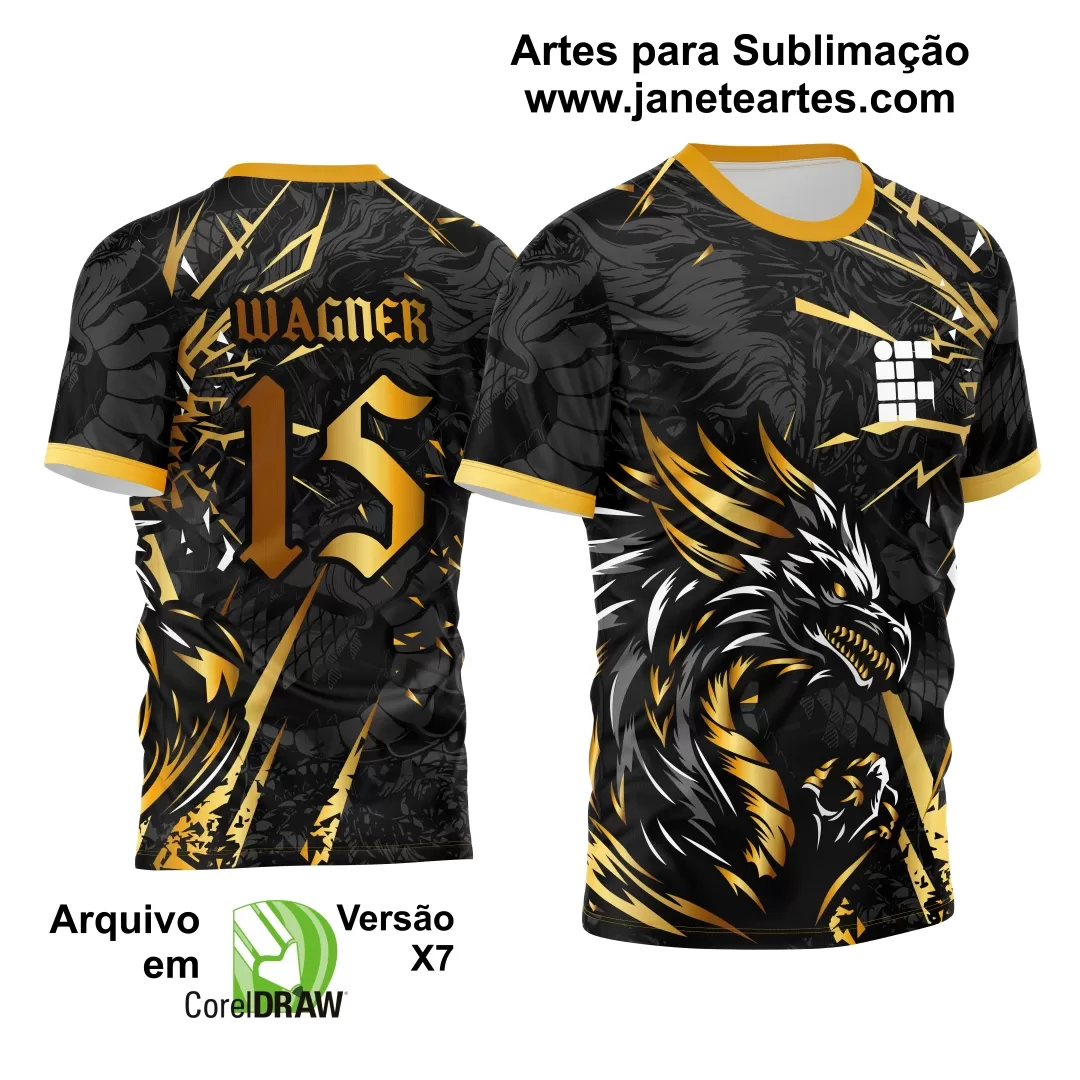 Arte Vetor Camisa InterClasse Dragão Preto e Dourado | Janete Artes Arte Vetor Camisa InterClasse Dragão Preto e Dourado - Janete Artes
