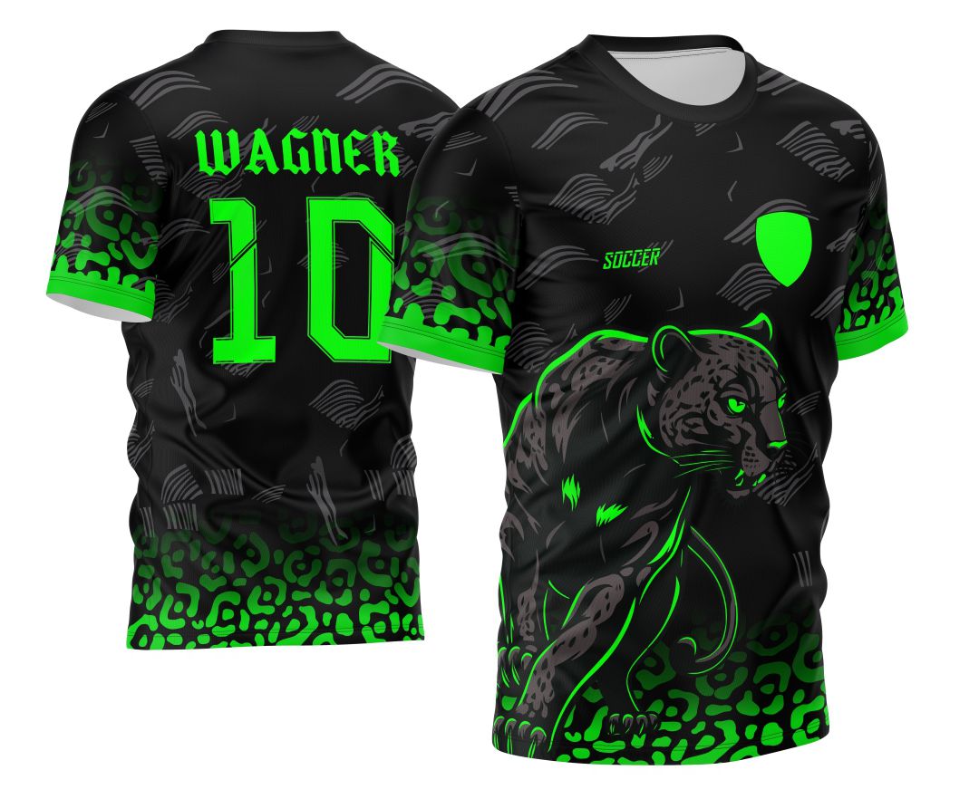 Camiseta unissex preta com logo no peito e estampa grande nas costas com tema Pantera Negra Verde para evento InterClasse 2024, estilo moderno e marcante