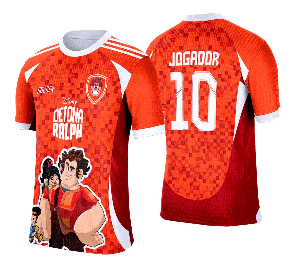 Camiseta unissex preta com logo no peito e estampa grande nas costas do tema Interclasse Detona Ralph, estilo moderno e descontraído para todos os momentos.