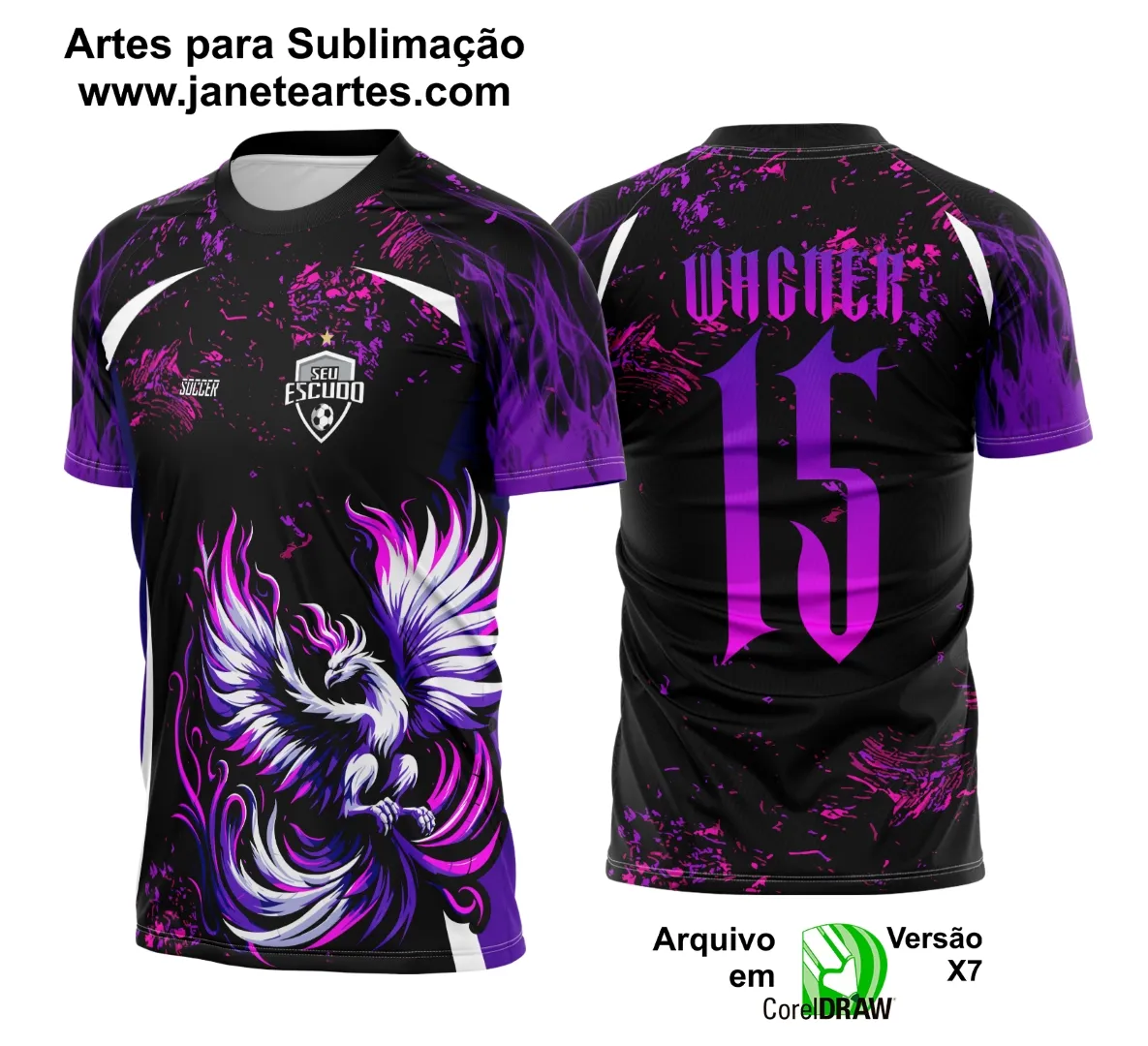 Arte Vetor Camisa Interclasse Fênix Roxa com asas Brancas 2025