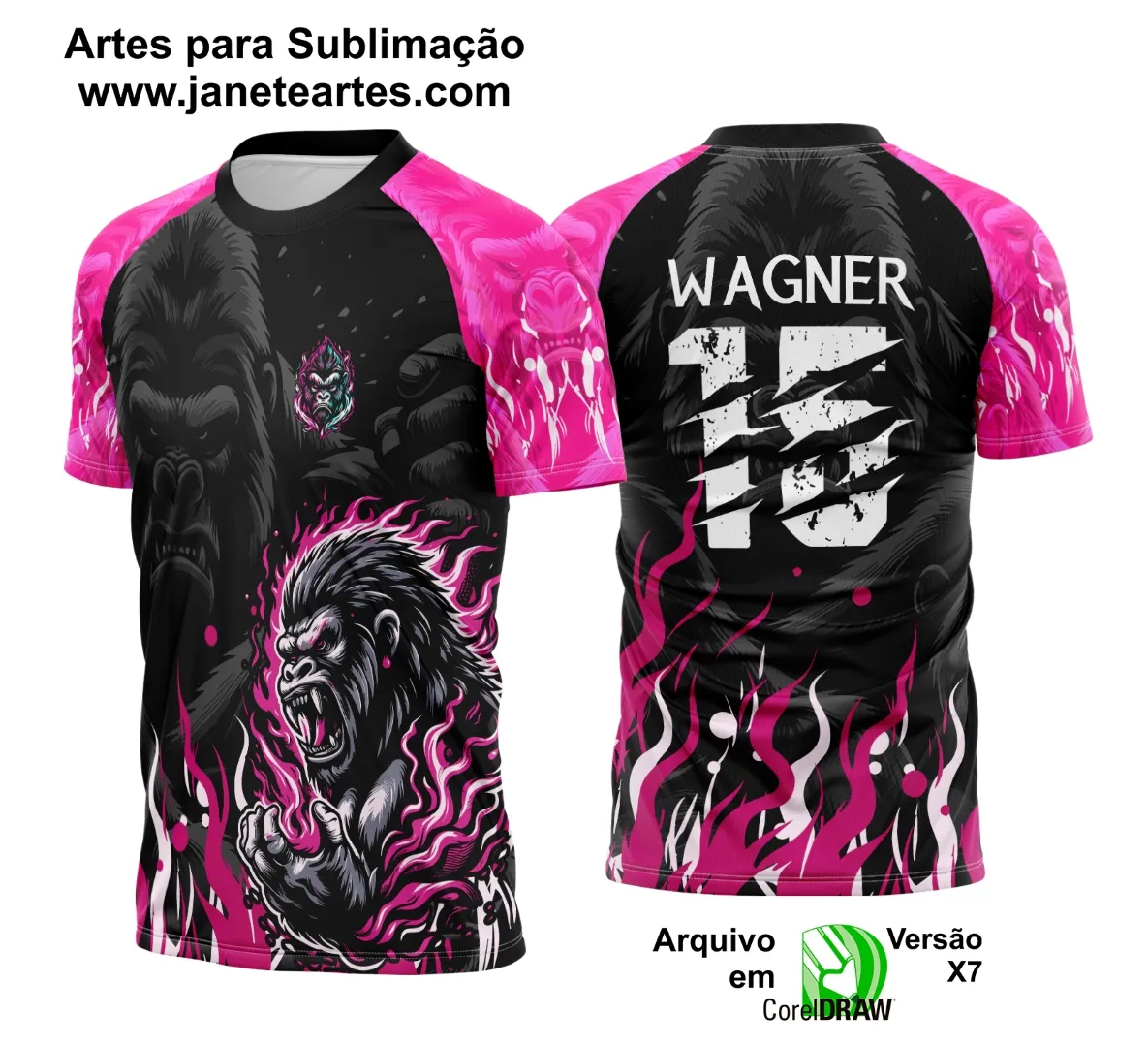 Arte Vetor Camisa Interclasse Gorila Rosa 2025