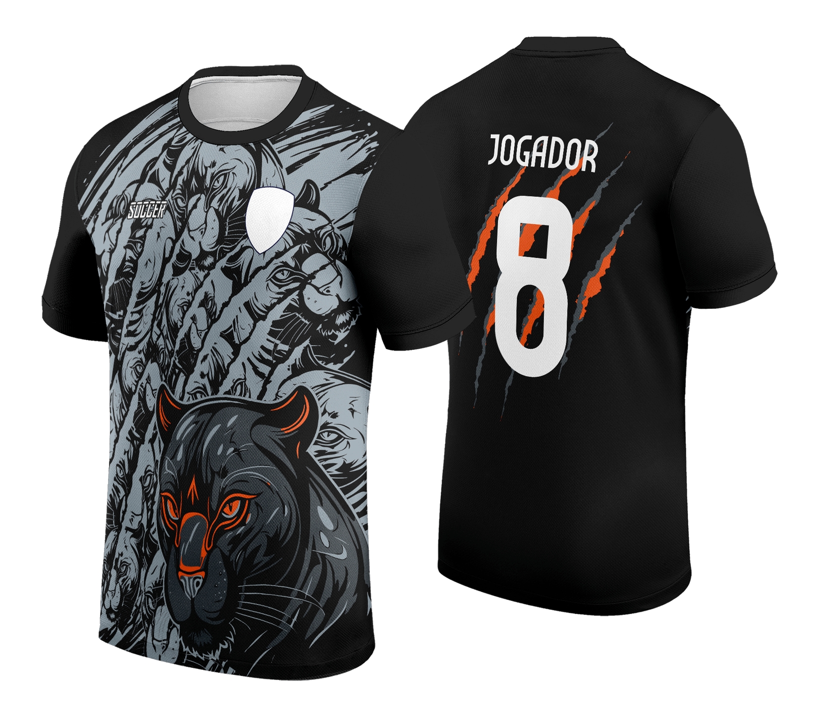 Camiseta unissex preta com logo no peito e estampa grande nas costas com tema Pantera em Jogos Internos Interclasse 2024, perfeita para eventos esportivos e confraternizações.