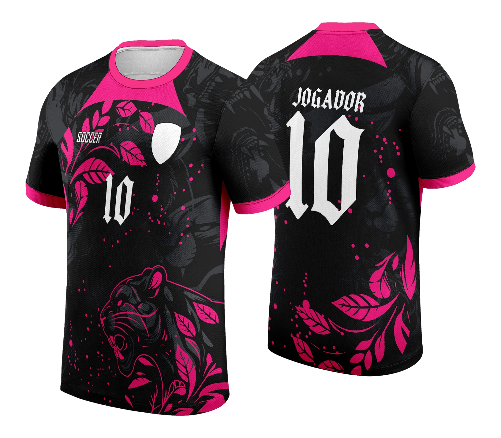 Camiseta unissex preta com logo no peito e estampa grande nas costas do tema Camisa Interclasse Jogos Internos 2024 Pantera Rosa, ideal para eventos esportivos e coletivos.