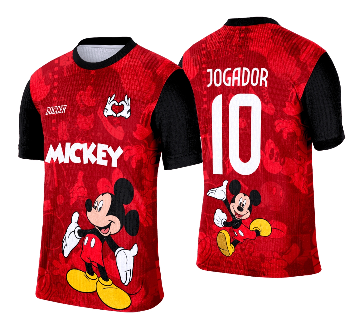 Camiseta unissex branca com logo no peito e estampa grande nas costas, tema Interclasse Mickey, ideal para eventos e uso casual.