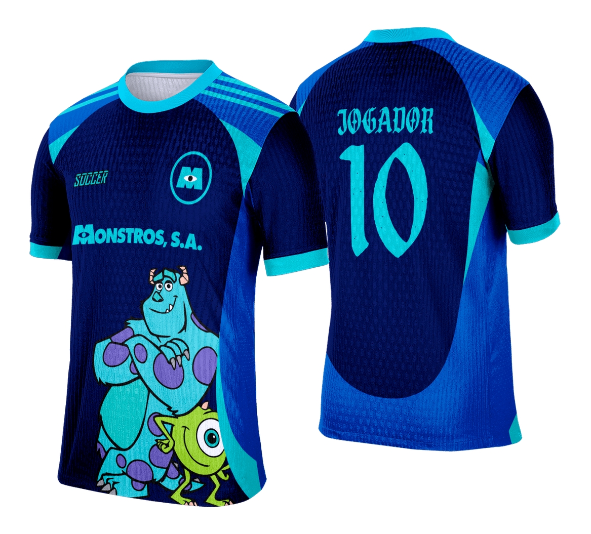 Camiseta unissex preta com logo no peito e estampa grande nas costas do tema Interclasse Monstros S.A., perfeita para fãs que buscam estilo e conforto.