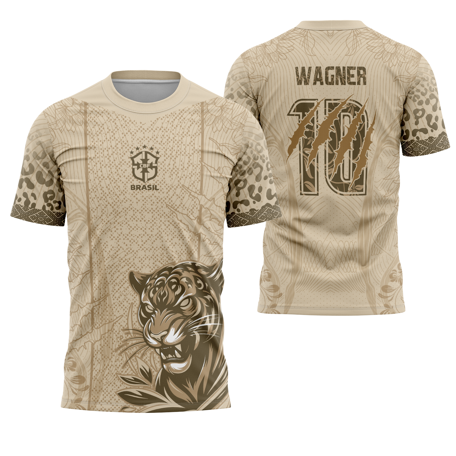 Camiseta unissex branca com logo no peito e estampa grande nas costas com tema Onça Bege Interclasse, destacando estilo aventureiro e moderno.