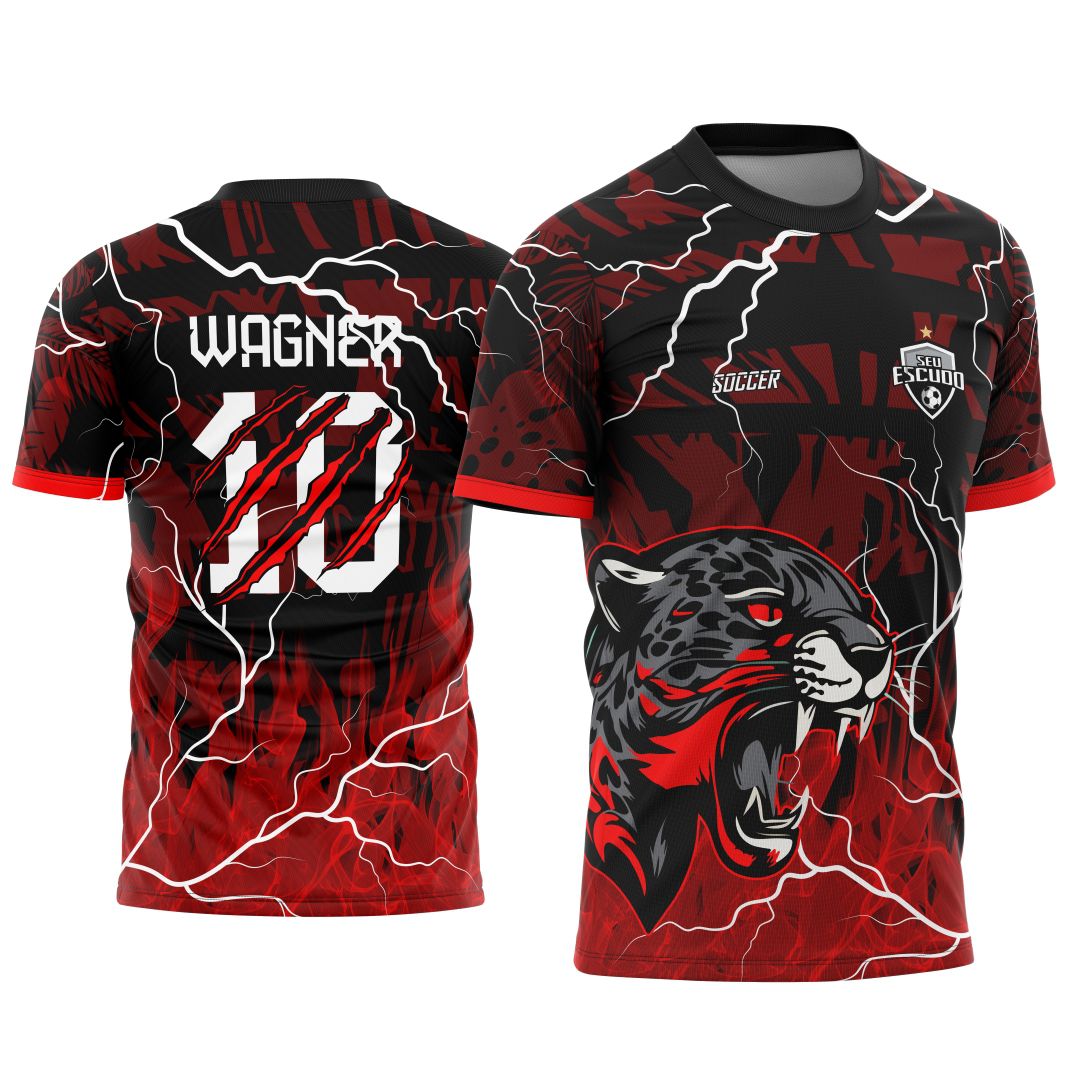 Camiseta unissex preta com logo no peito e estampa grande nas costas com tema de onça e pantera negra interclasse 2025, perfeita para eventos e times escolares.