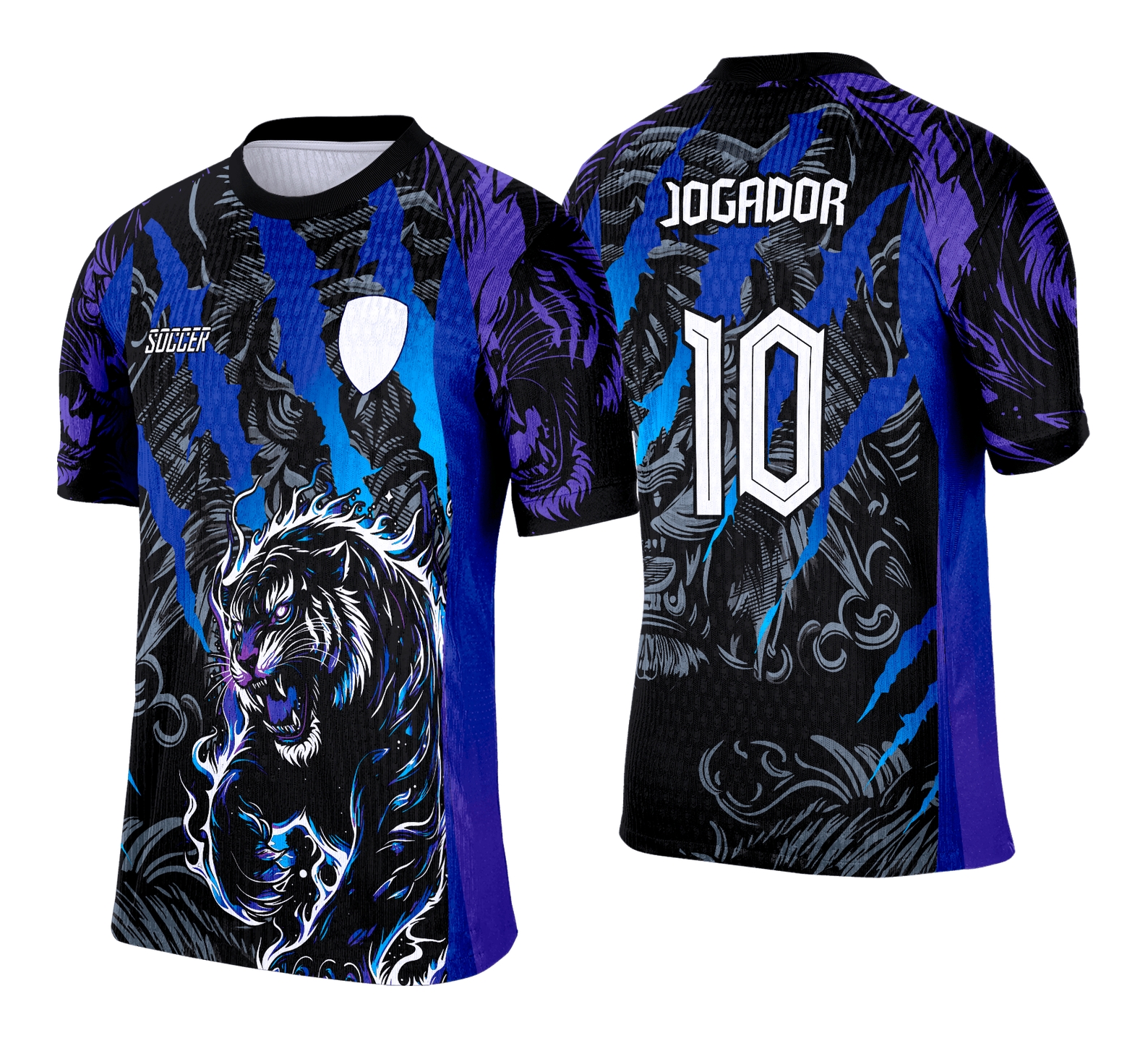 Camiseta unissex preta com logo no peito e estampa grande nas costas com tema Interclasse Tigre Degrade, ideal para grupos e eventos escolares.