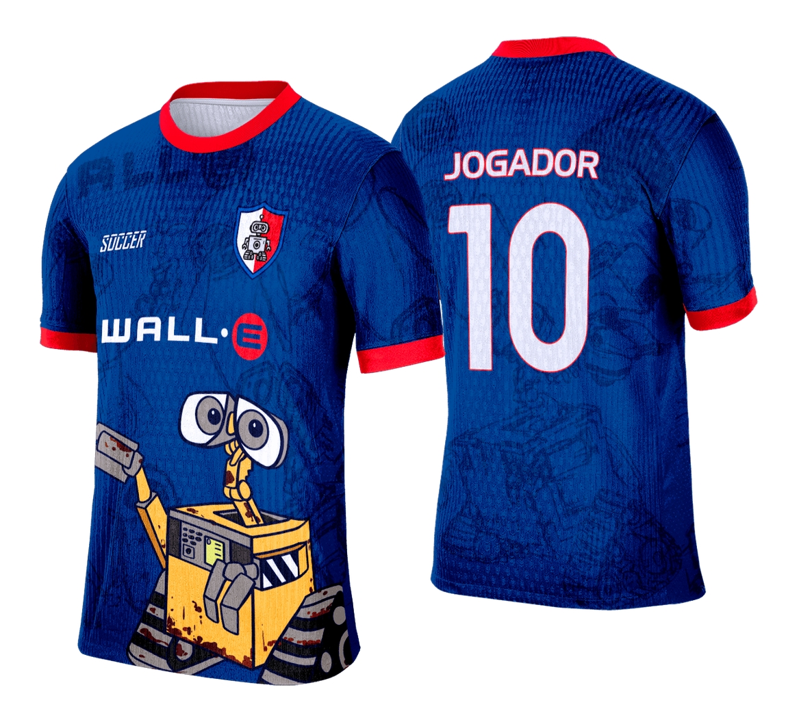 Camiseta unissex preta com logo no peito e estampa grande nas costas, tema Interclasse Wall-e em design exclusivo e moderno.