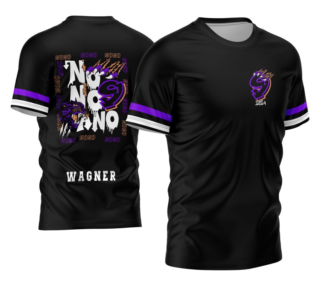 Camiseta preta unissex com logo no peito e estampa grande nas costas mostrando o tema Nono Ano Pantera Negra 2026 Modelo 2, perfeita para quem quer estilo e identidade única.