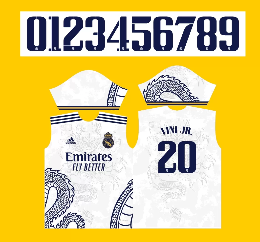 Arte Camisa Real Madrid Dragão Chinês Branco