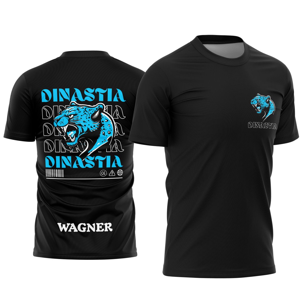 Camisa com logo destacado no peito e estampa grande nas costas mostrando o tema Pantera Negra com estilo dinastia, perfeita para turma do Terceirão com visual único e marcante.