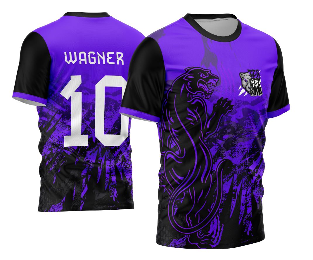 Camisa preta com logo no peito destacando uma pantera estilizada, e estampa grande nas costas cheia de detalhes esportivos e modernos, ideal para turma de Terceirão em 2026.