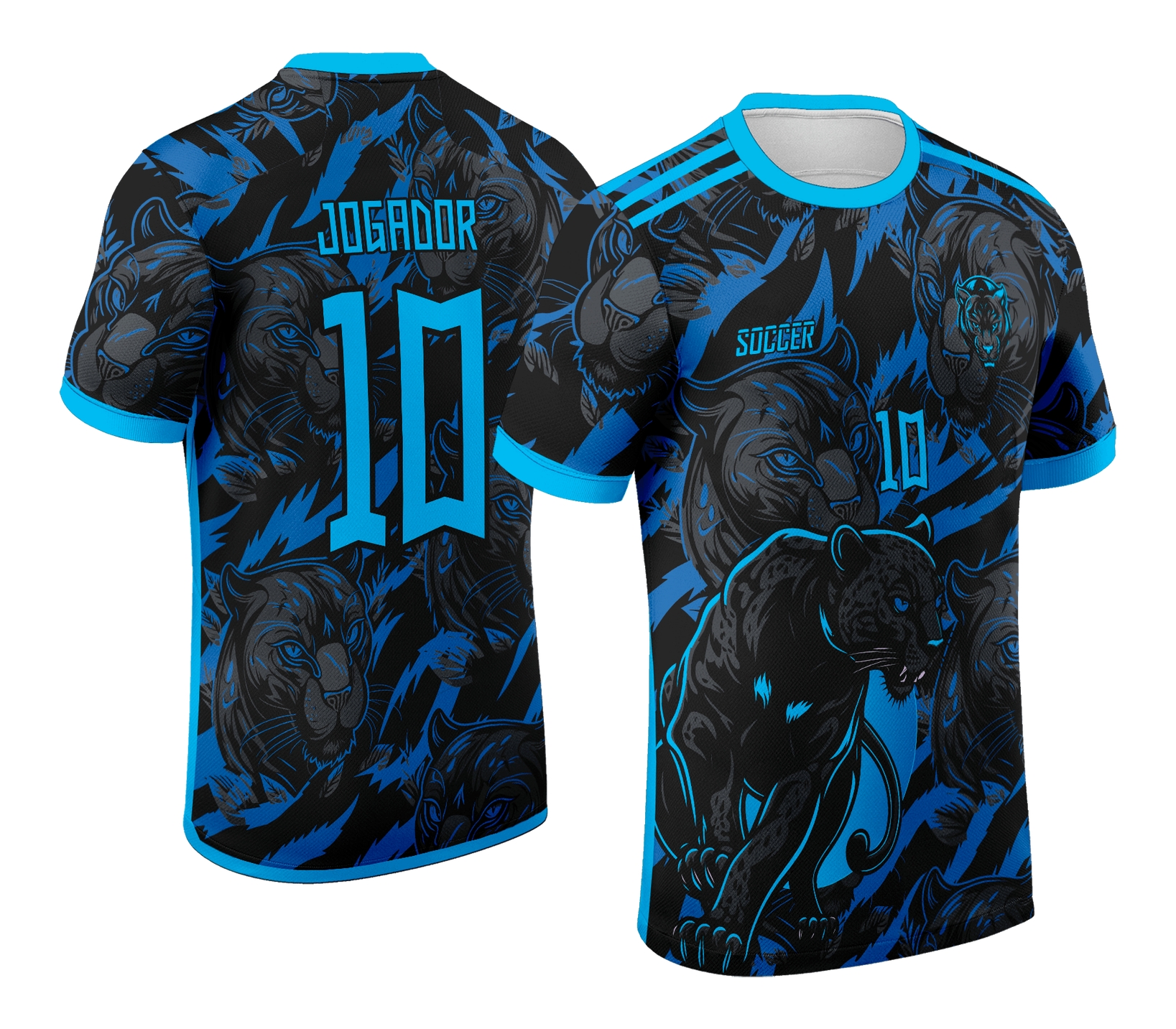 Camiseta unissex preta com logo no peito e estampa grande nas costas do tema Interclasse Pantera Negra 2024-2025.