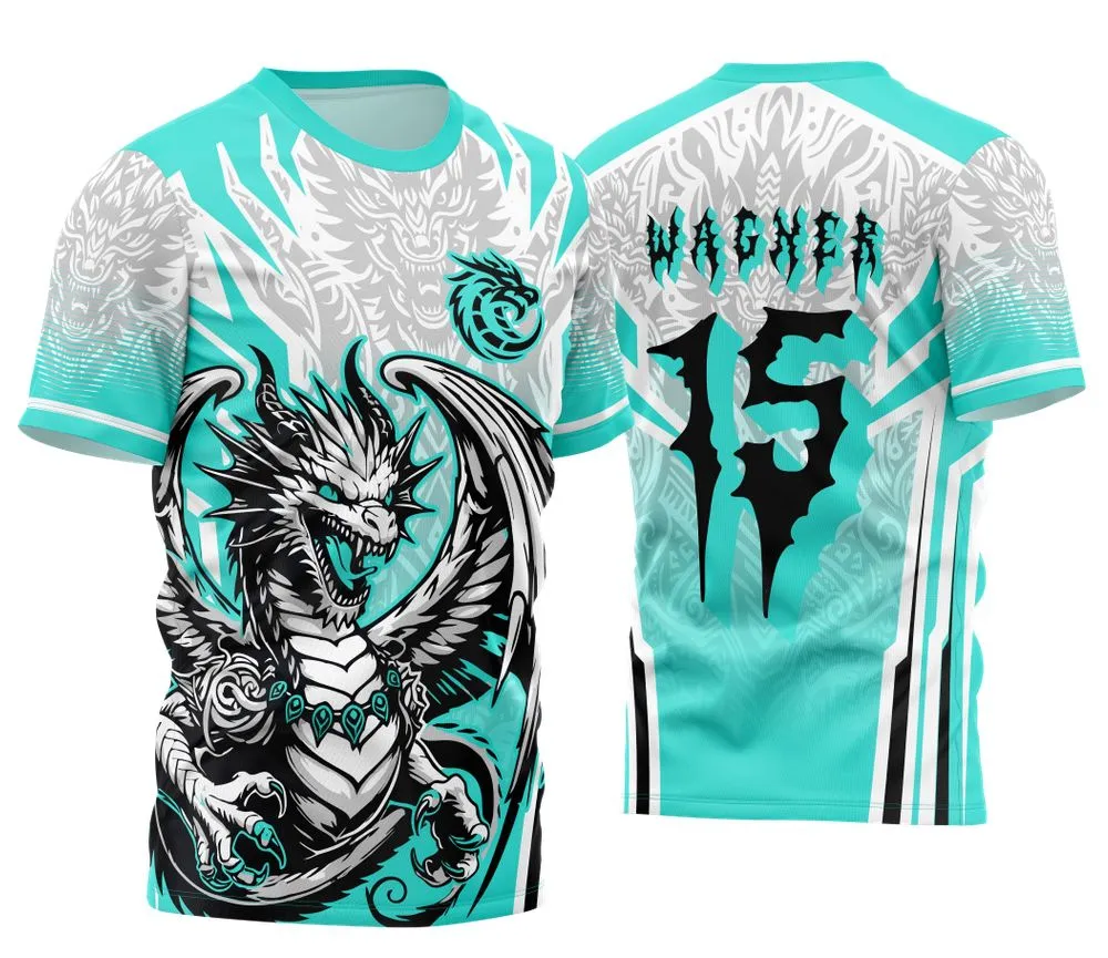 Camiseta unissex preta com logo no peito e estampa grande nas costas do dragão divino para o interclasse 2024-2025, design imponente e moderno, ideal para ocasiões especiais e uso casual.