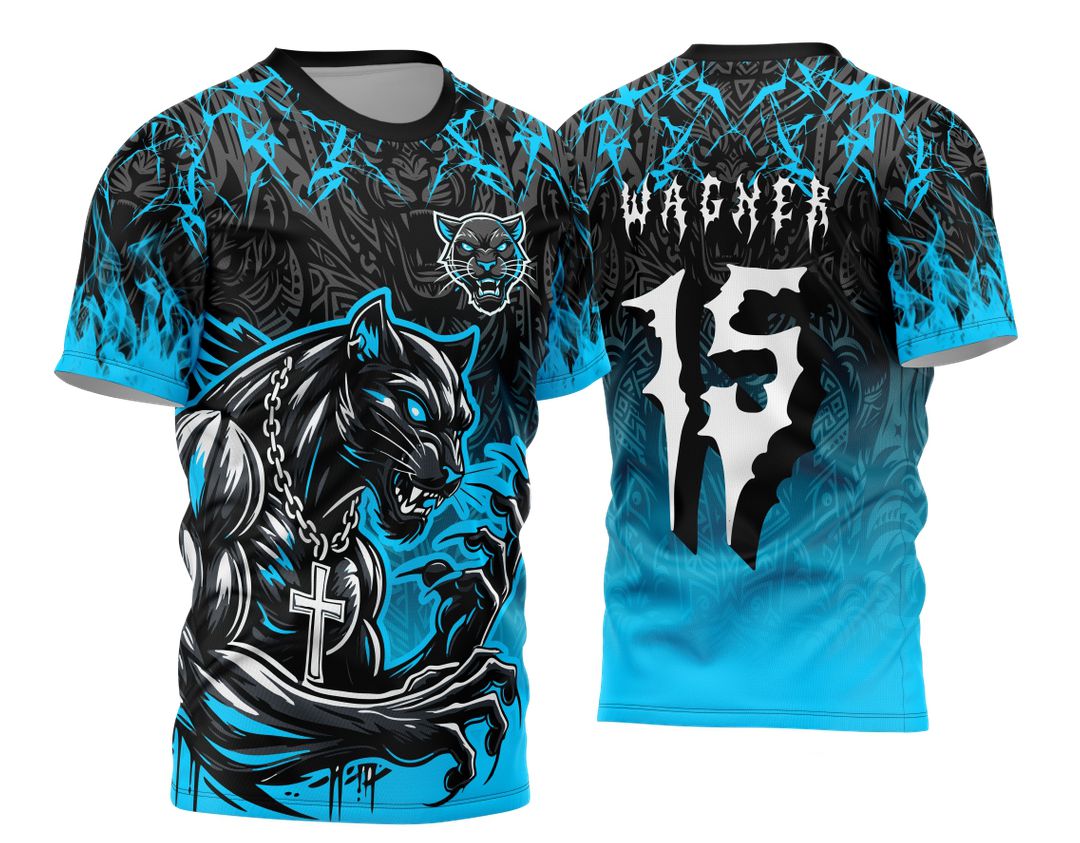 Camiseta unissex preta com logo no peito e estampa grande nas costas com tema Interclasse Pantera 2024 - 2025, ideal para uso casual e eventos escolares.