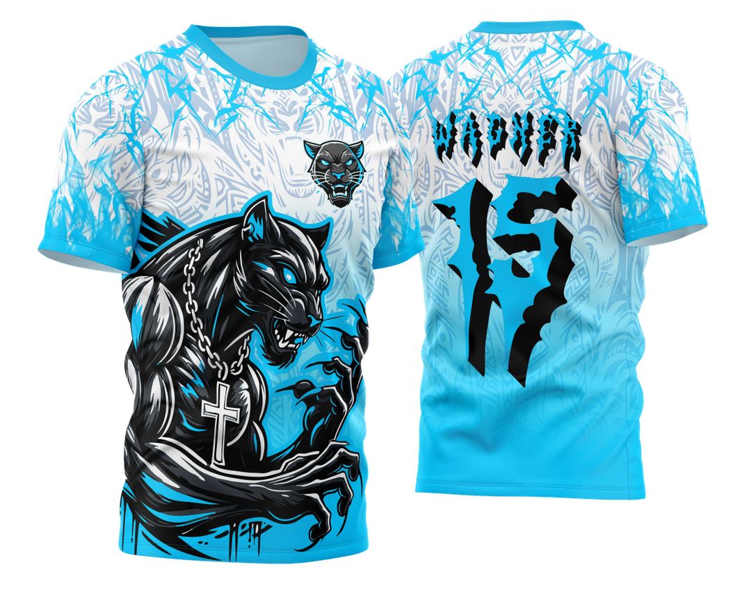 Camiseta preta unissex com logo no peito e estampa grande nas costas do Interclasse Pantera 2024 2025, design moderno e vibrante para usar no dia a dia.