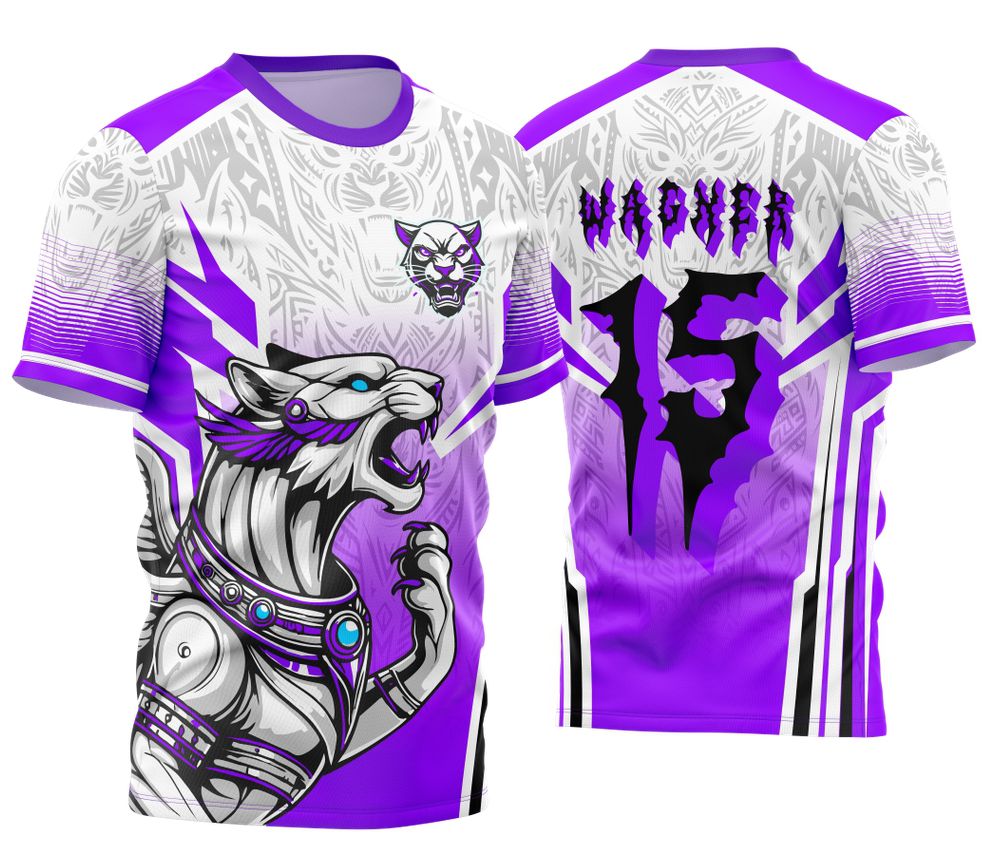 Camiseta preta unissex com logo no peito e estampa grande nas costas representando Pantera Divina 2024-2025, design moderno e impactante para eventos escolares e desafios interclasses.