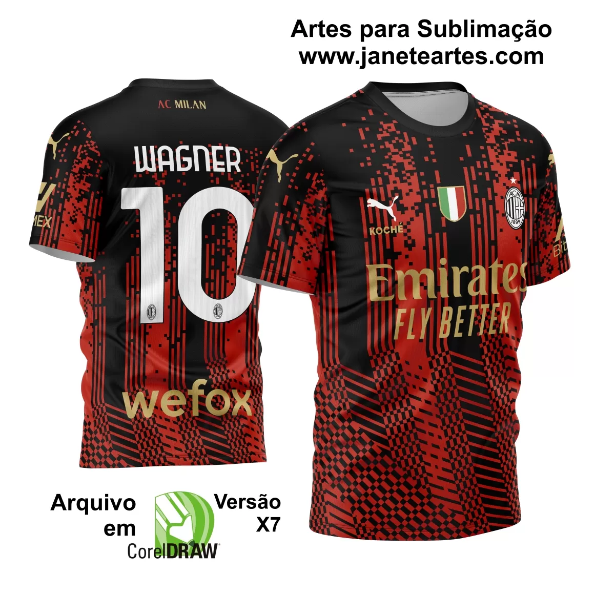 Arte Vetor Estampa Camisa AC Milan 2021 - 2022