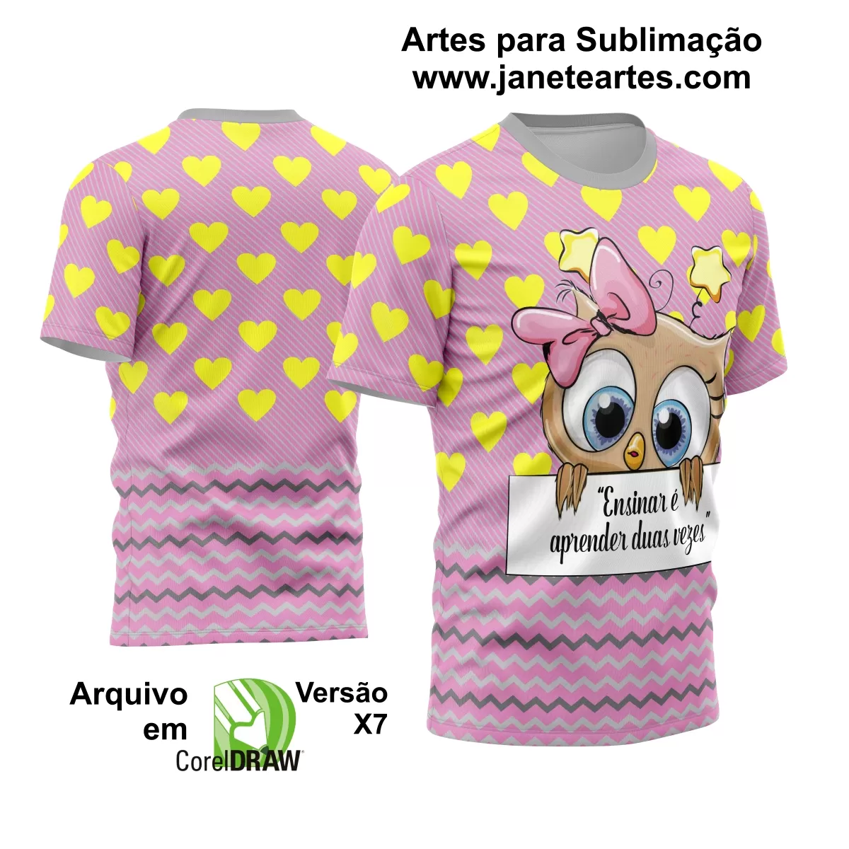 Arte Vetor Estampa Camisa Professora Coruja 2024 Modelo 03