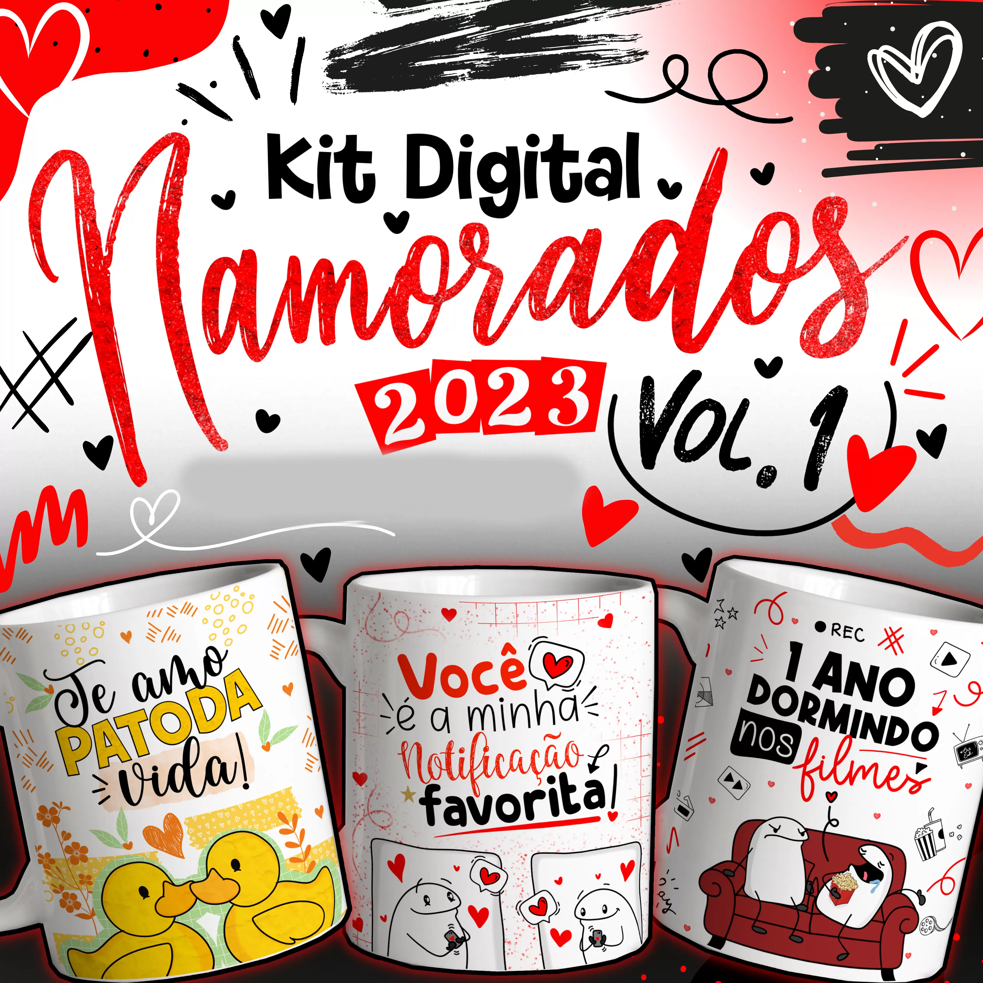 CANECAS - KIT DE ARTES DIGITAIS NAMORADOS JOGO DO AMOR