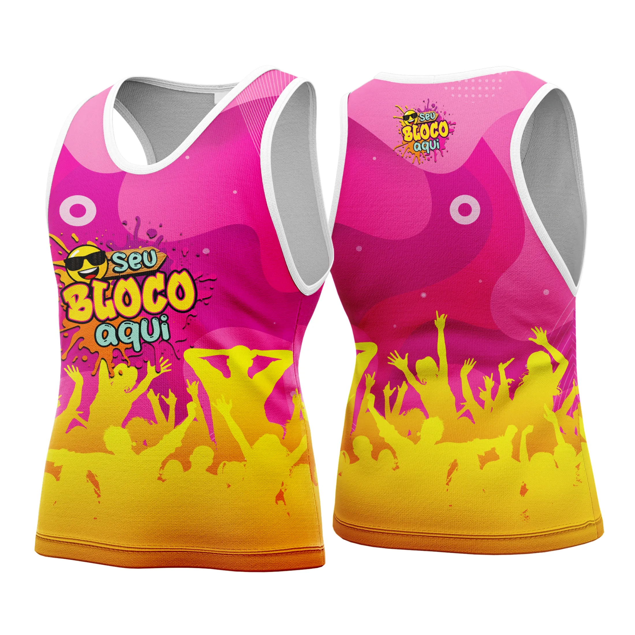 Camiseta unissex preta com logo no peito e estampa grande nas costas, personalizada para o tema Camisa Abadá Carnaval Personalizada 2026, ideal para festas e eventos ao ar livre.