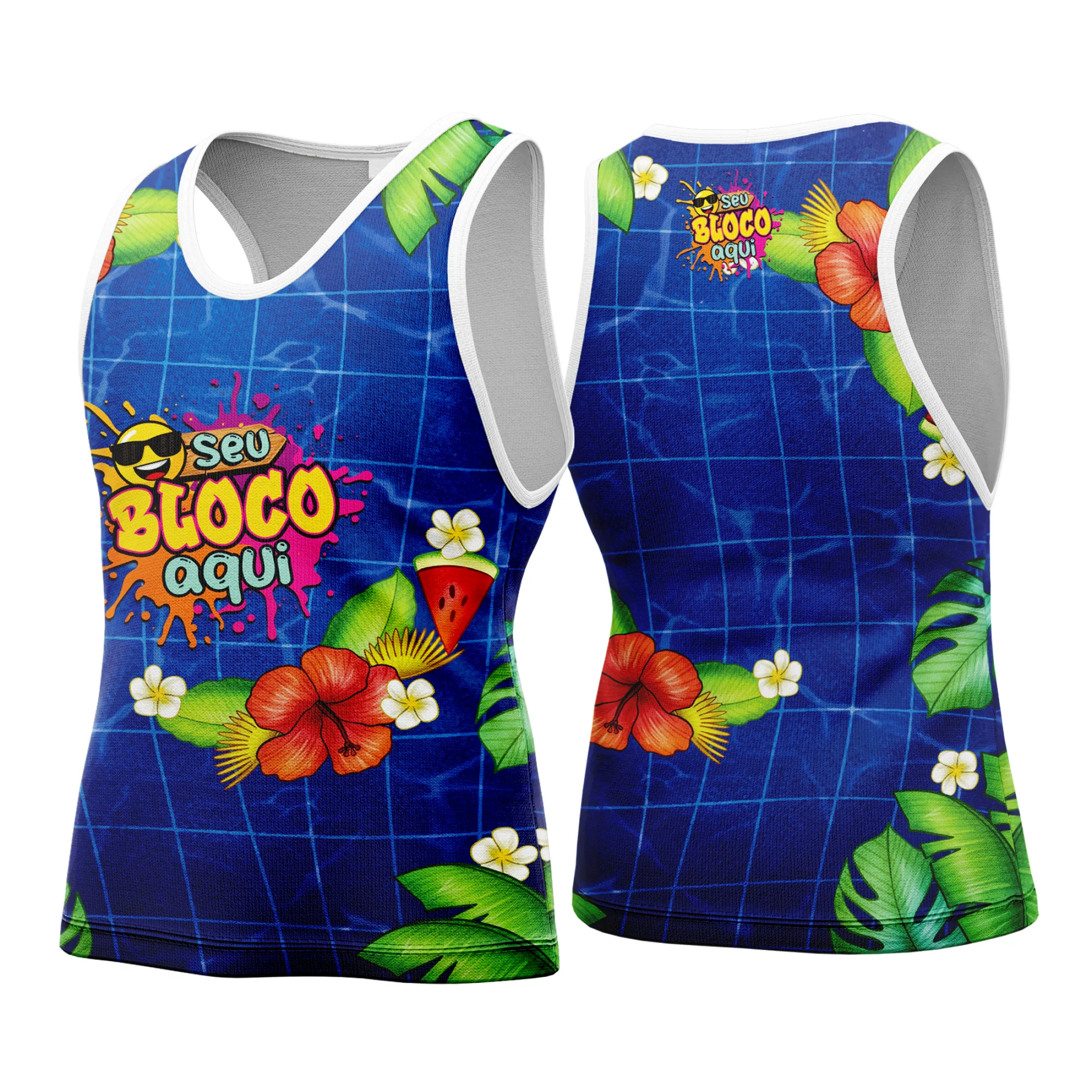 Camiseta unissex com cor base preta, logo no peito e estampa grande nas costas com tema Camisa Abadá Carnaval Personalizada 2026, ideal para foliões e grupos de Carnaval.