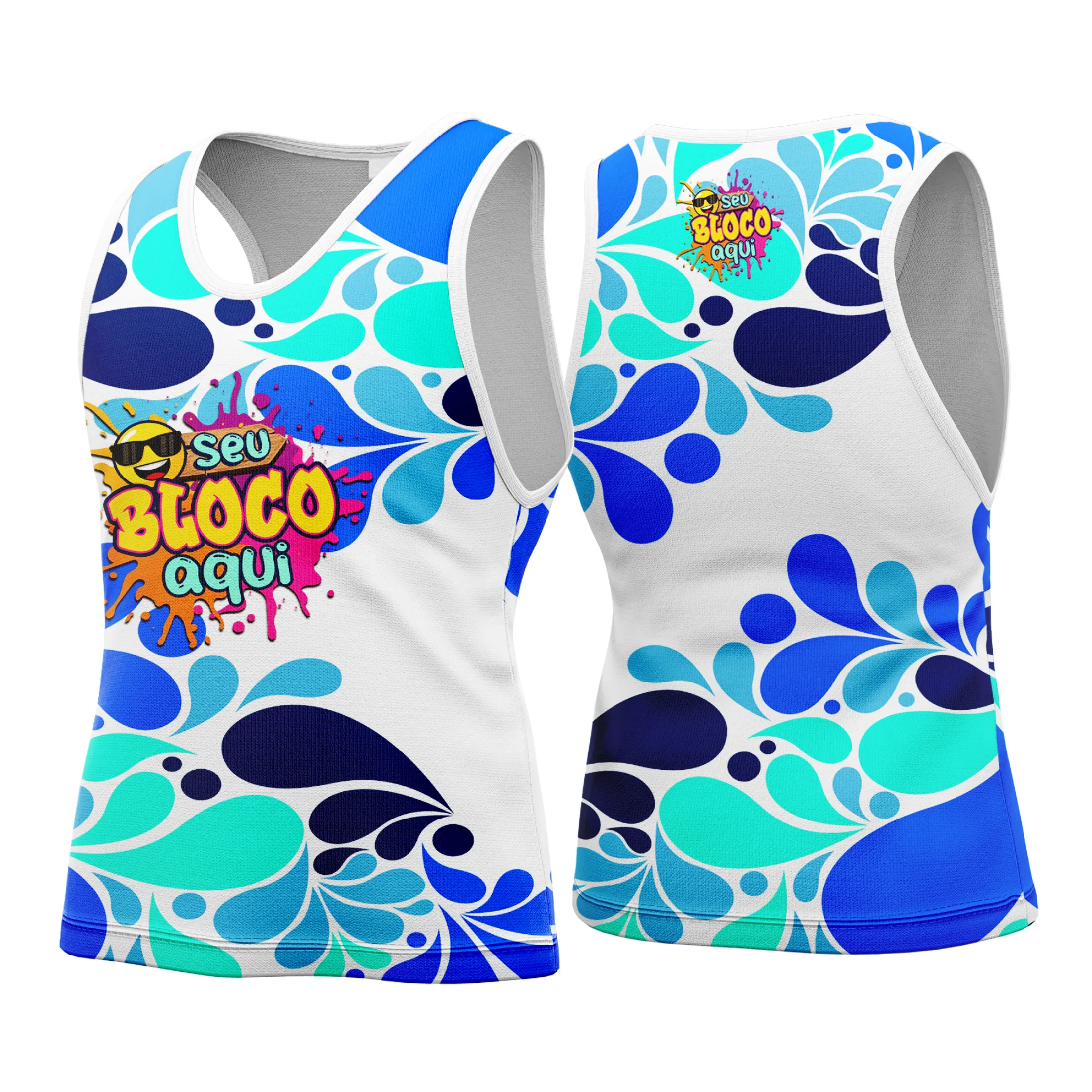 Camiseta unissex branca com logo no peito e estampa grande nas costas com design vibrante de Camisa Abadá Carnaval Personalizada 2026, perfeita para celebrar a folia com estilo e conforto.