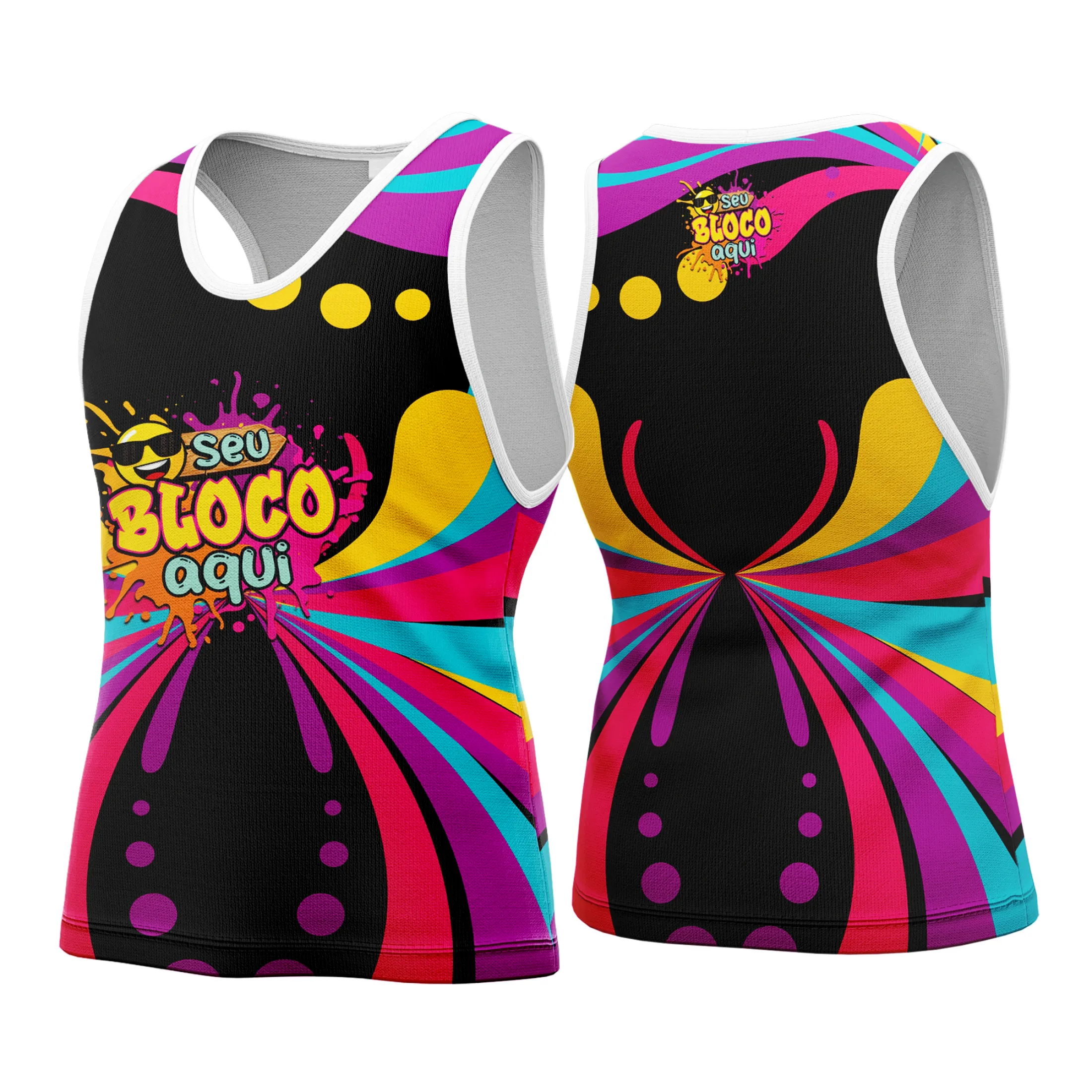Camiseta unissex branca com logo no peito e estampa grande nas costas com tema Camisa Abadá Carnaval Personalizada 2026, ideal para festa e blocos de Carnaval.