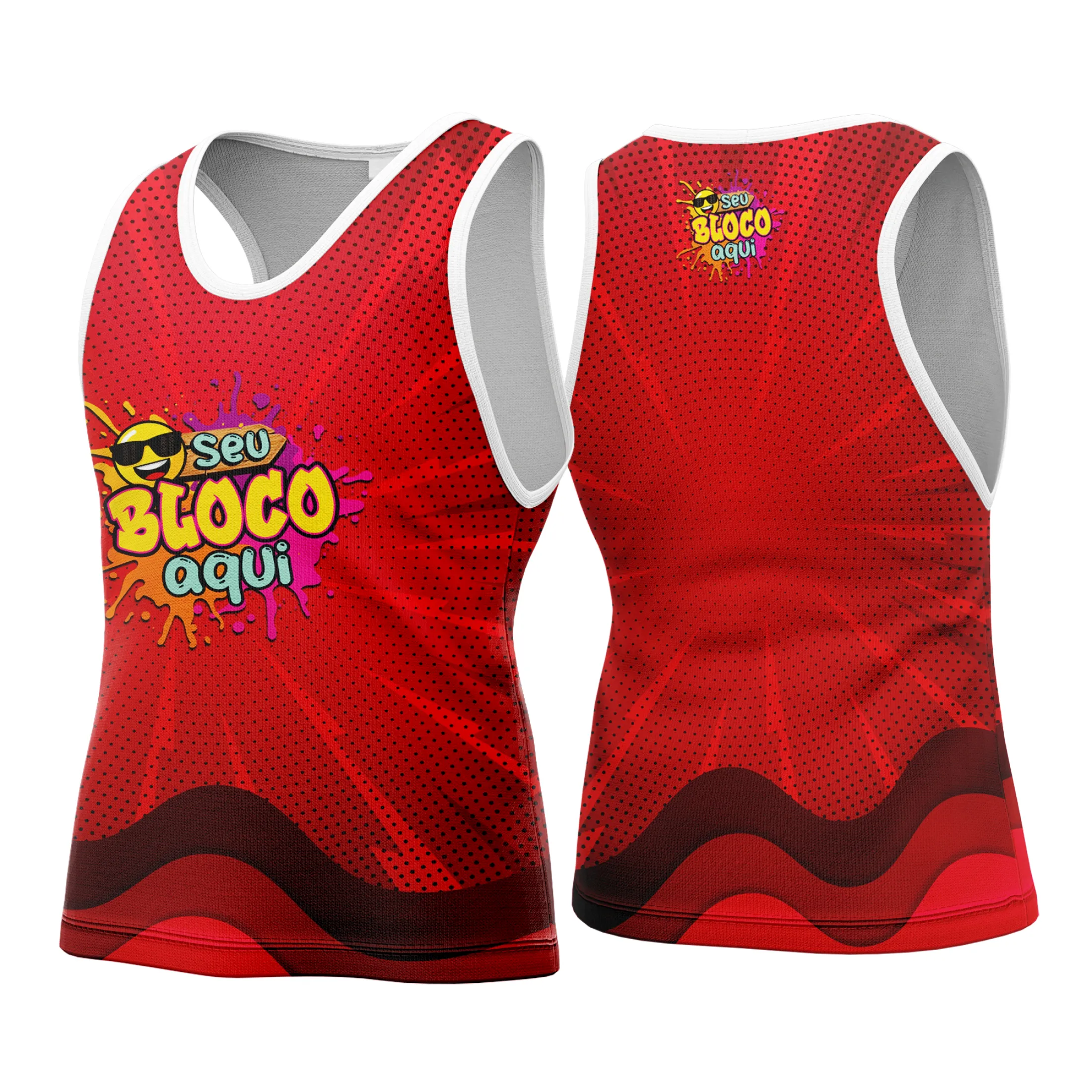 Camiseta unissex branca com logo no peito e estampa grande nas costas do tema Camisa Abadá Carnaval Personalizada 2026, perfeita para festas e eventos animados.