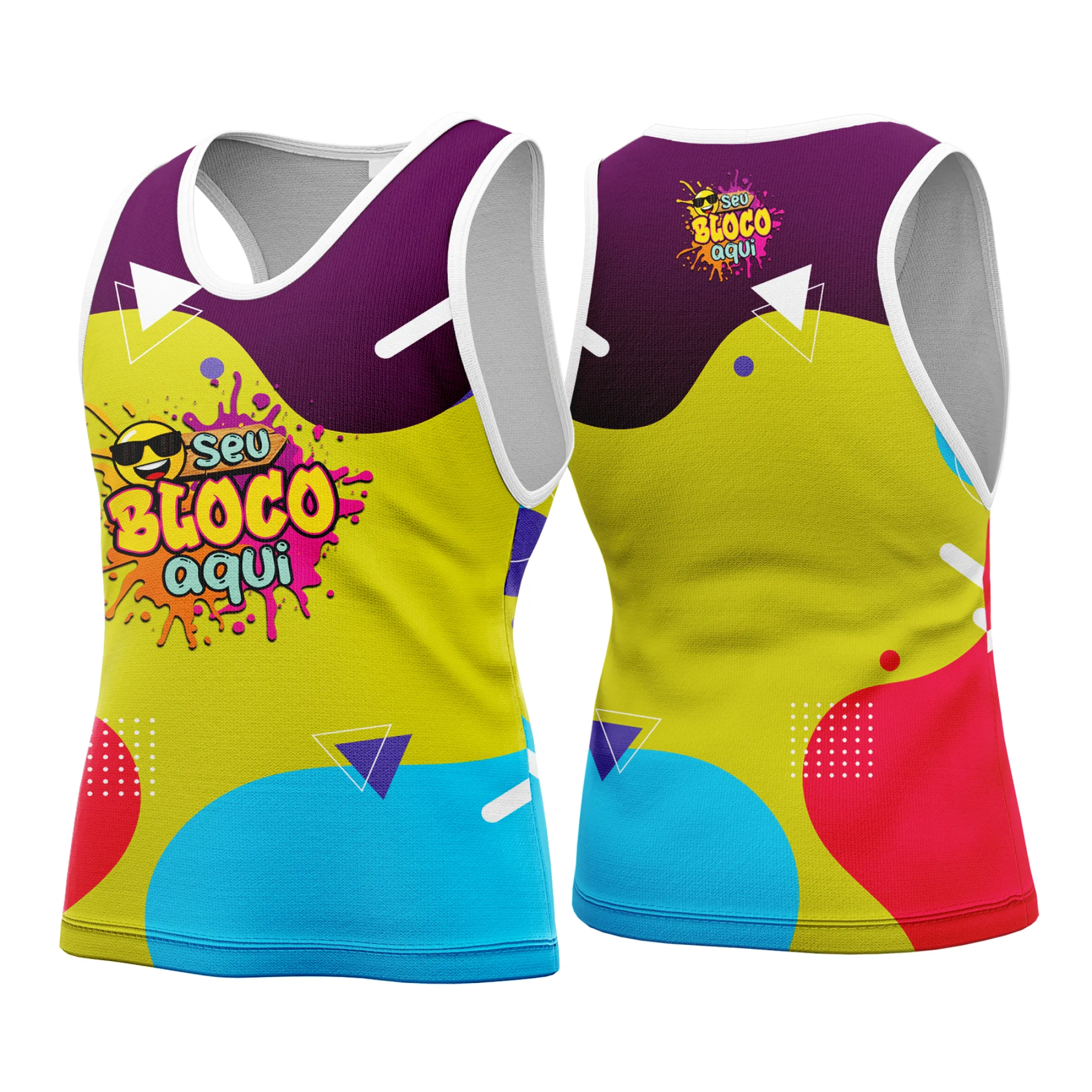 Foto de camiseta unissex branca com logo no peito e estampa grande nas costas em tema Camisa Abadá Carnaval Personalizada 2026, perfeita para festas e blocos de carnaval.