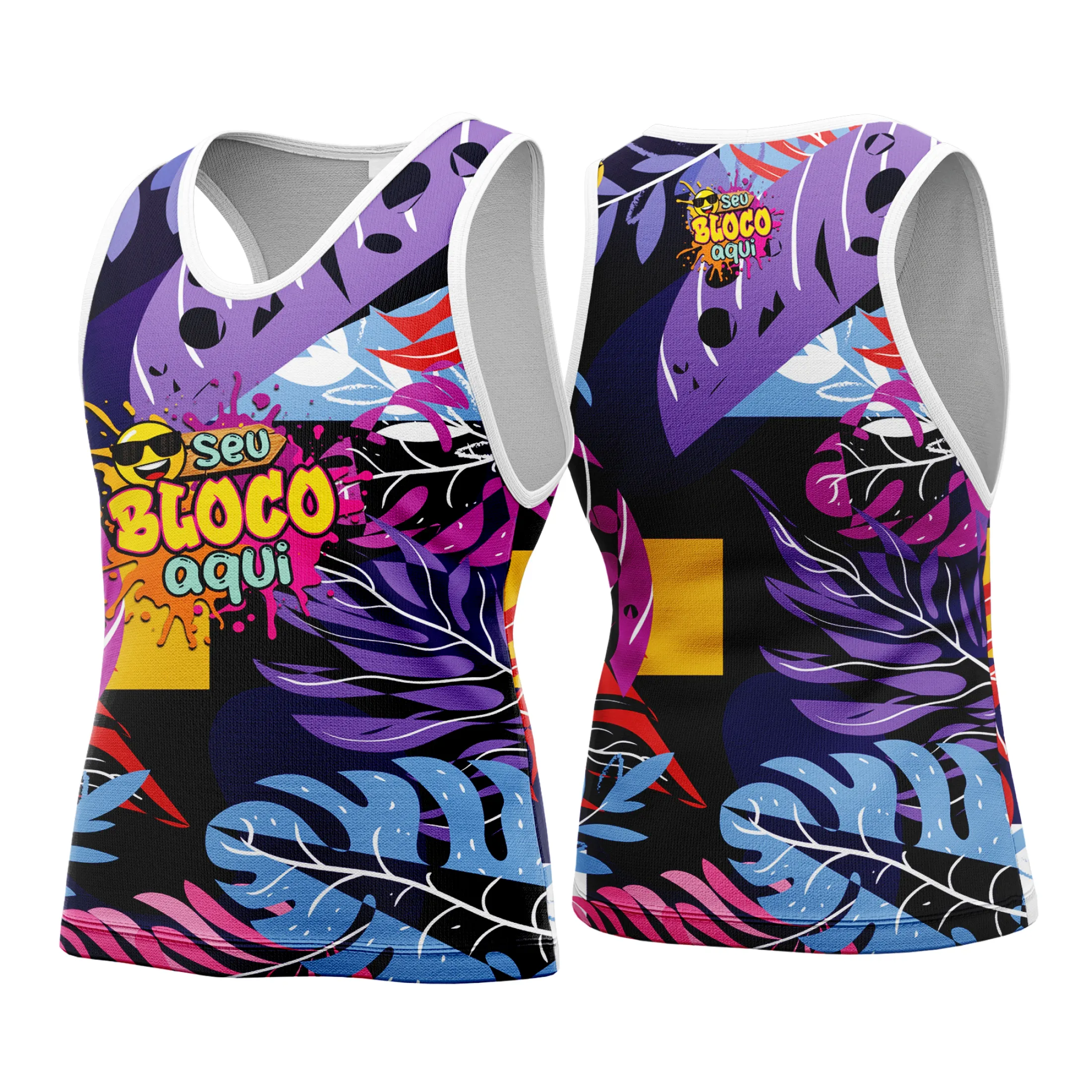 Camiseta unissex preta com logo no peito e estampa grande nas costas, tema Camisa Abadá Carnaval Personalizada 2026, ideal para festa e bloco de rua.