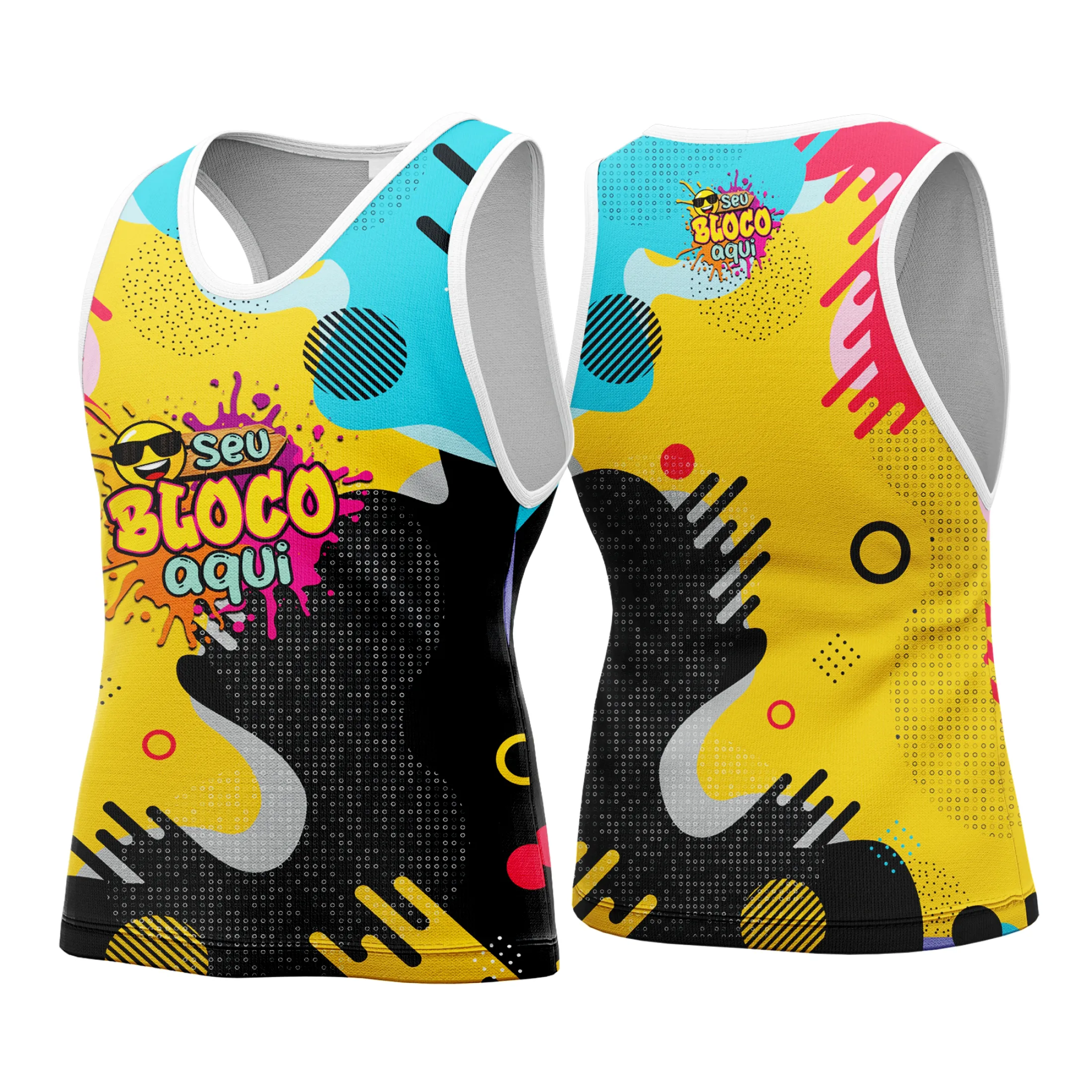 Camiseta unissex branca com logo no peito e estampa grande nas costas de Camisa Abadá Carnaval Personalizada 2026, perfeita para celebrar o carnaval com estilo e conforto.