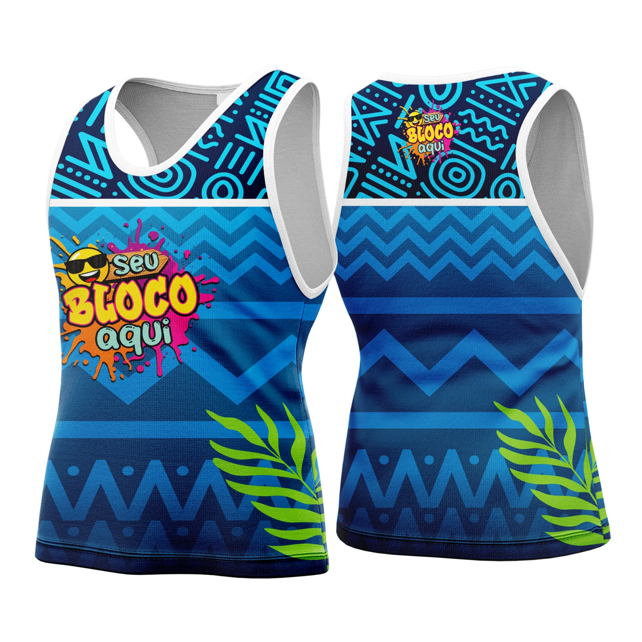 Camiseta unissex branca com logo no peito e estampa grande nas costas com tema Camisa Abadá Carnaval Personalizada 2026, ideal para festa e folia.